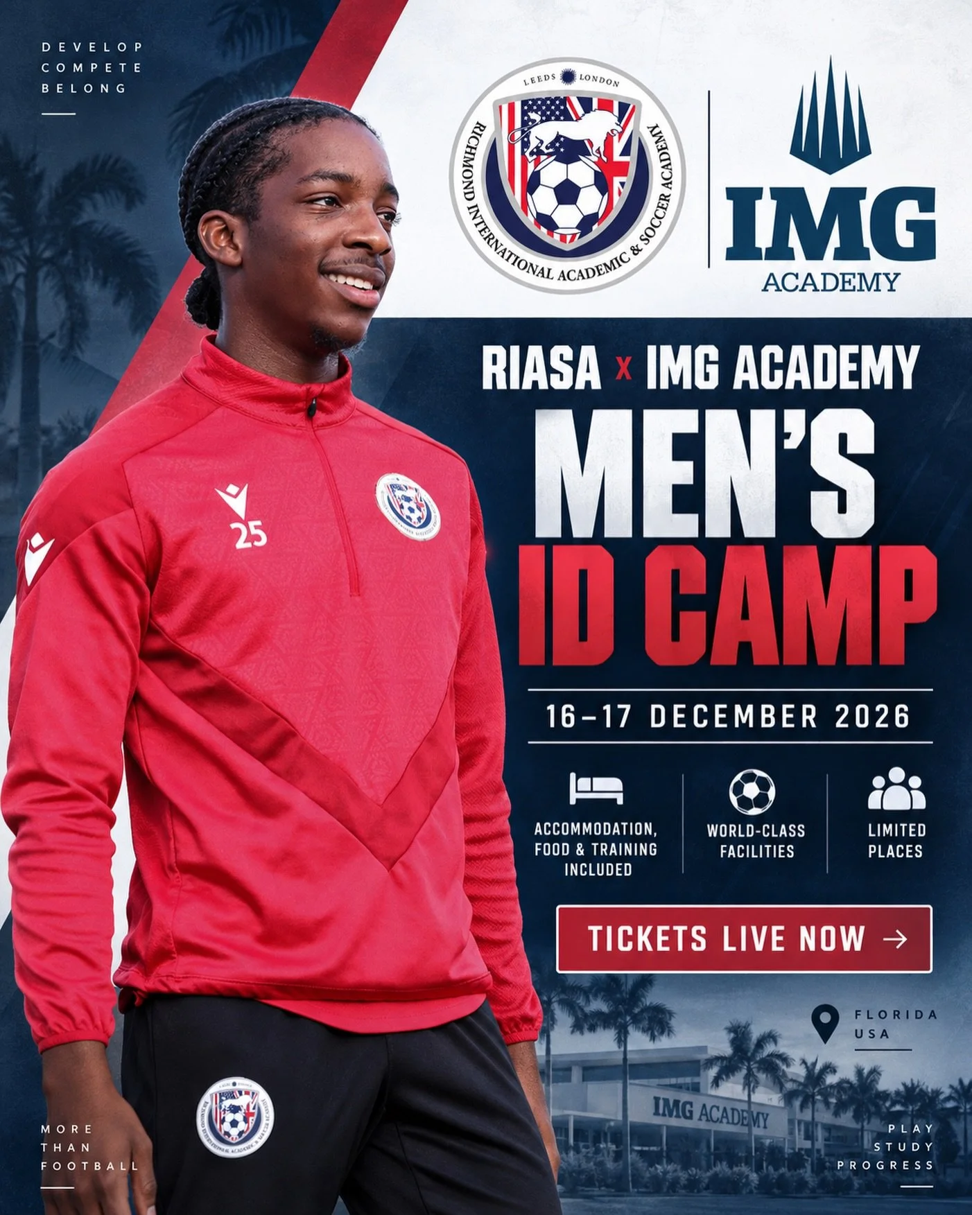 Tickets are now LIVE for our RIASA x IMG Academy Men&rsquo;s ID Camp 🇺🇸⚽️

Join us at IMG Academy in Florida on December 16&ndash;17, 2026 for two days of training, trials and development with RIASA coaches.

✅ Accommodation, food &amp; training in
