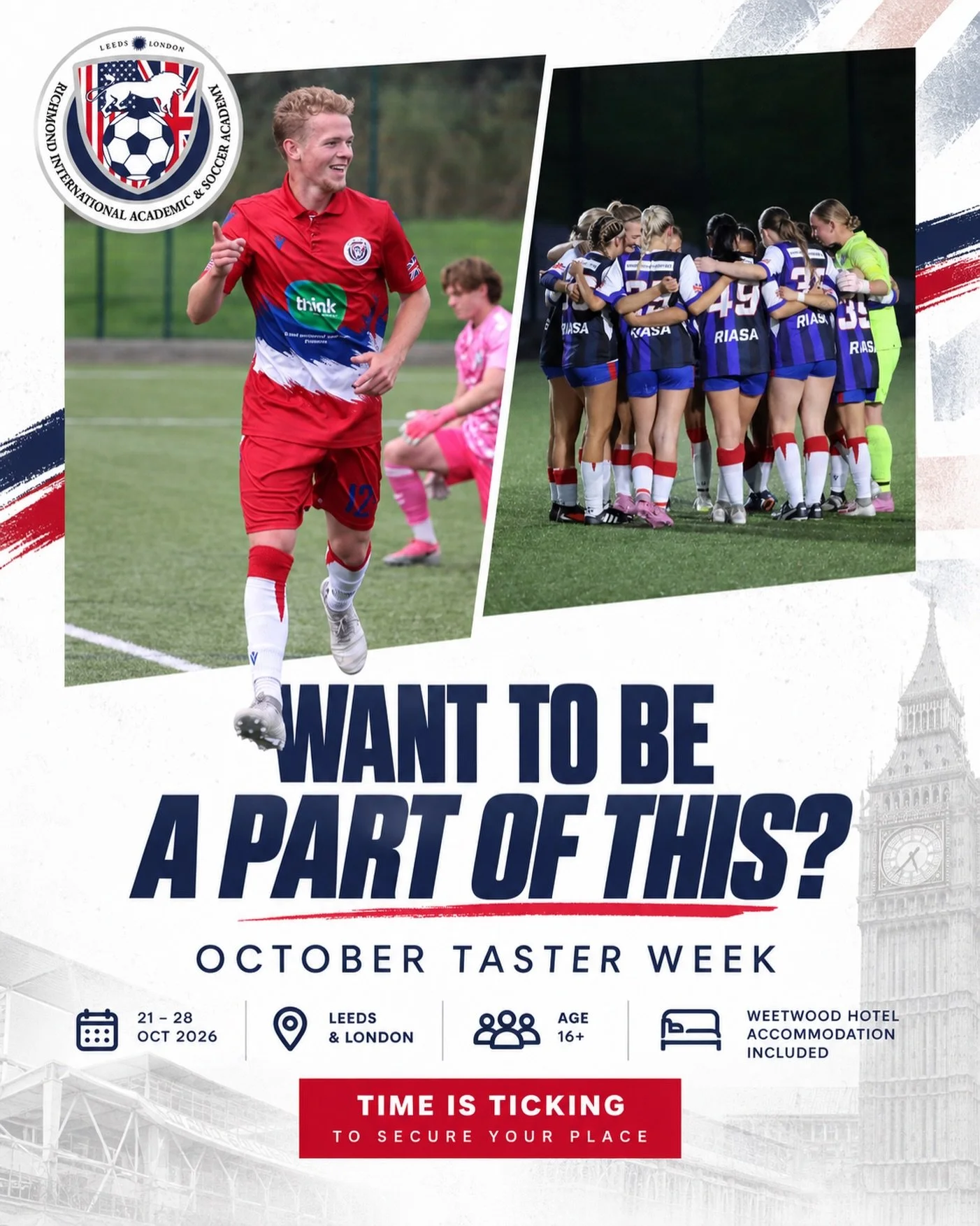 Want to be a part of this? 👀⚽

Join us for the RIASA October Taster Week, 21&ndash;28 October 2026, and experience what life at the academy is really like.

Train with our squads, take part in academic sessions, watch live football, explore Leeds an