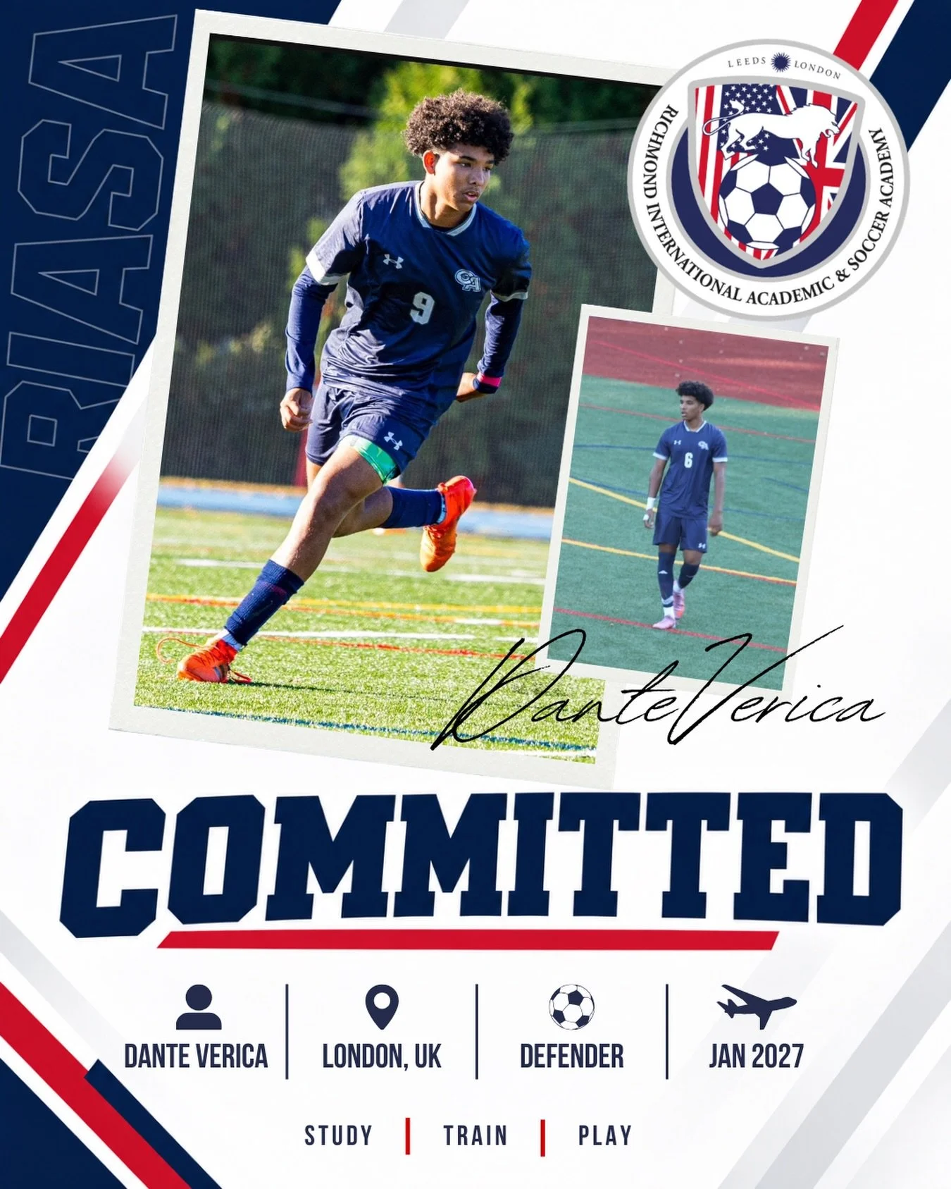 Committed. 🔵🔴

We&rsquo;re delighted to announce that Dante will be joining our RIASA London programme in January 2027.

The defender from London is set to begin the next chapter of his football and academic journey with us in the new year.

Welcom
