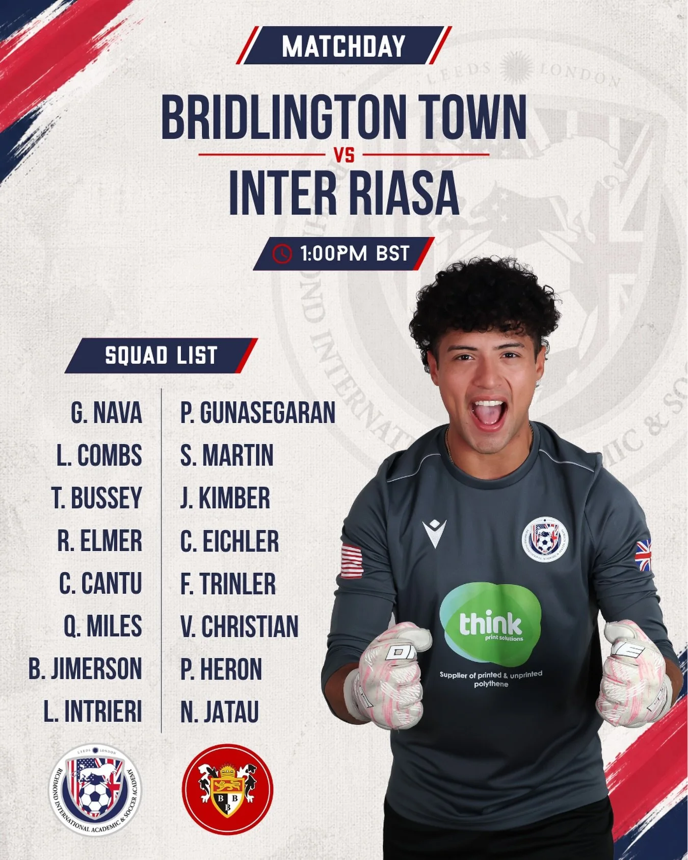 League football starts here. ⚽️

Inter RIASA travel to Bridlington Town this afternoon for our first league game of the season.

⏰ 1:00PM BST
🆚 Bridlington Town

Time to get the campaign underway. 👊

#CollegeSoccer #FootballAcademy #Matchday #Stude