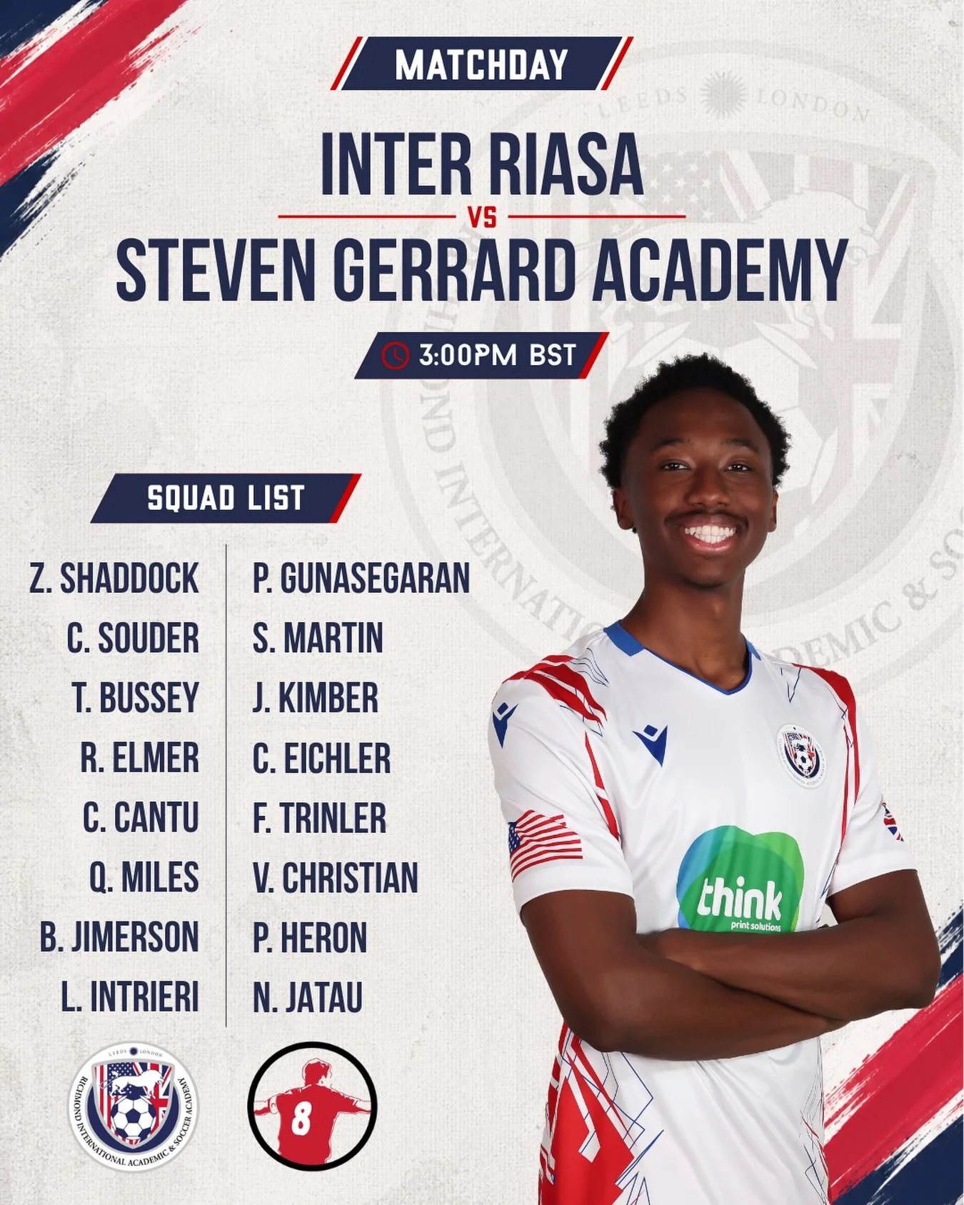 Matchday ⚽️

Inter RIASA take on Steven Gerrard Academy this afternoon. Let&rsquo;s go, lads 👊

⏰ 3:00PM BST

🟢 Live on VEO

#Matchday #FootballAcademy #CollegeSoccer #StudentAthlete #FootballDevelopment