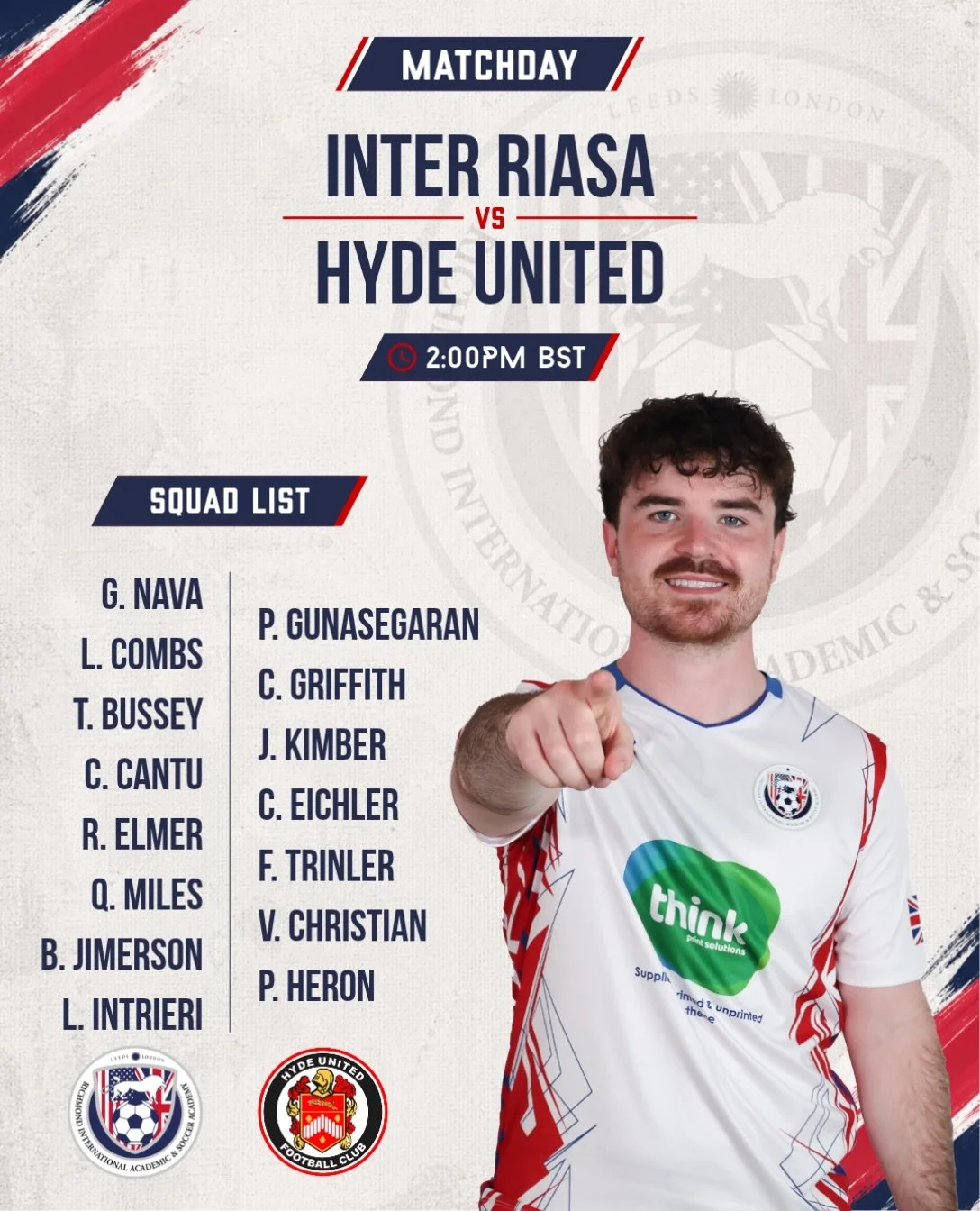 🏆 CUP MATCHDAY!

Inter RIASA take on Hyde United this afternoon as the lads look to progress to the next round of the cup.

⚽ Inter RIASA vs Hyde United
🕑 2:00 PM KO

#RIASA #Matchday #CupFootball #FootballAcademy #InterRIASA