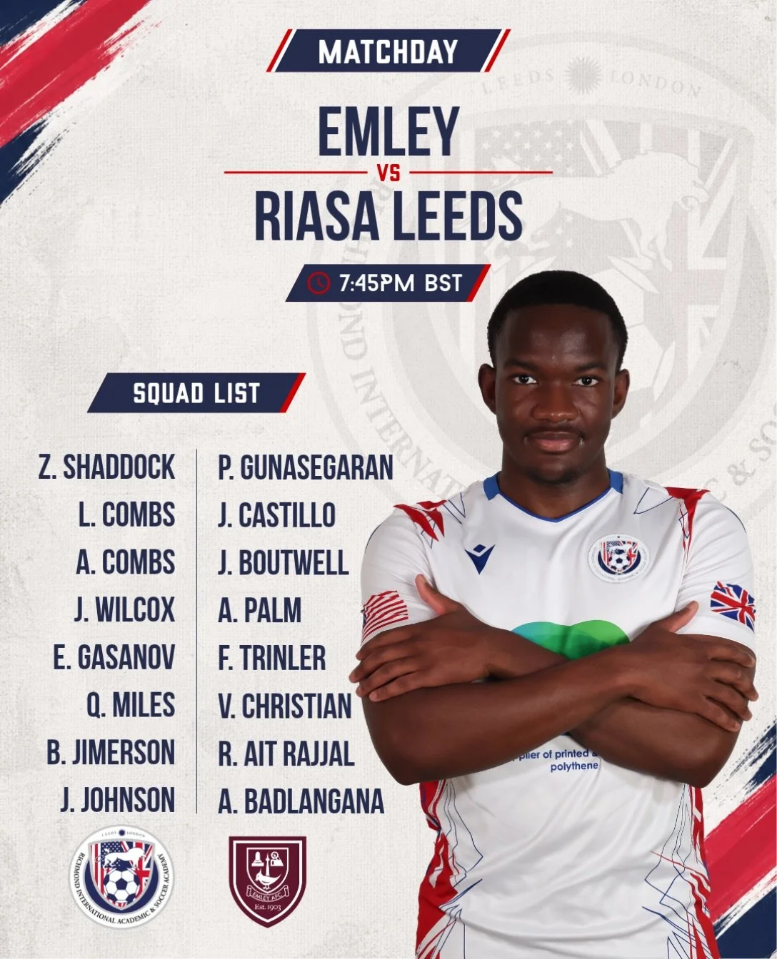 Matchday under the lights! ⚽️

RIASA Leeds take on Emley AFC tonight, with kick-off at 7:45PM.

🔴🔵 Let&rsquo;s go, RIASA!

#RIASA #Matchday #RIASALeeds #Football #EmleyAFC