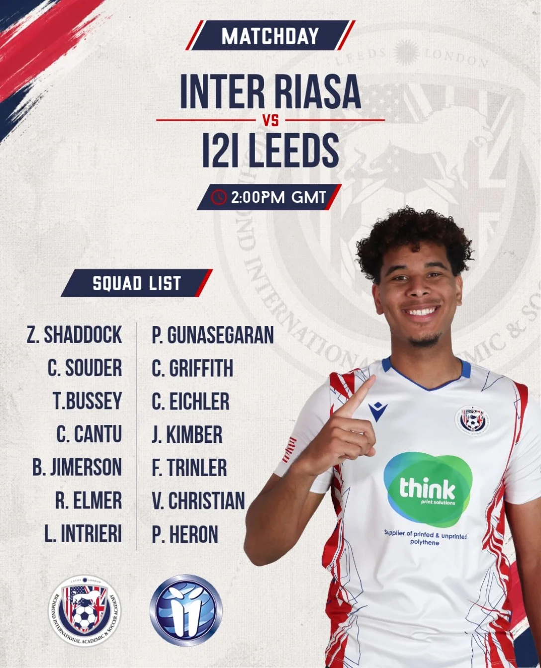MATCHDAY ⚽

Inter RIASA take on I2I Leeds this afternoon, with kick-off at 2:00PM!

The squad is ready. Let&rsquo;s get to work!

#RIASA #Matchday #InterRIASA #Football #StudentAthletes