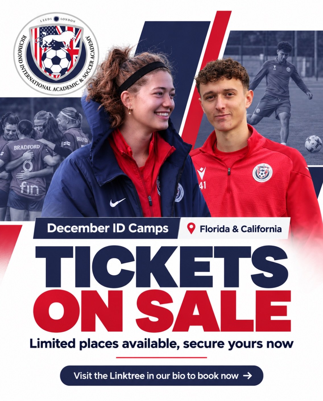 🚨 TICKETS NOW ON SALE! 🇺🇸⚽

Our December ID Camps in Florida &amp; California are officially open for bookings!

Join our UEFA-licensed coaches for 4 hours of professional coaching, meet the RIASA team and discover your pathway to playing football