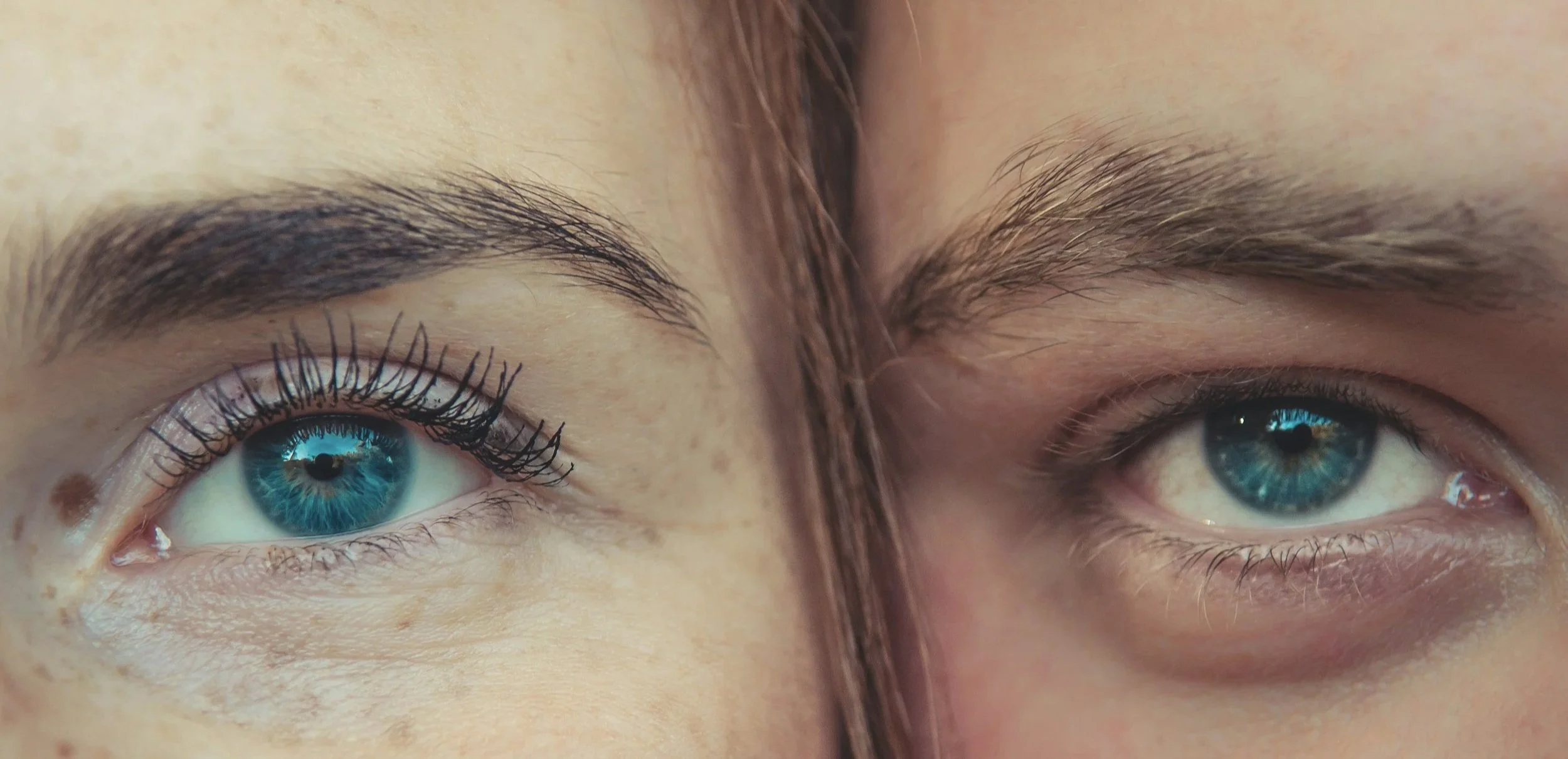 Example of lash lift and tint results — natural lashes on the right, lifted and tinted lashes on the left