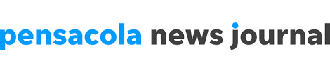 Close-up of the Pensacola News Journal logo with blue and black text.