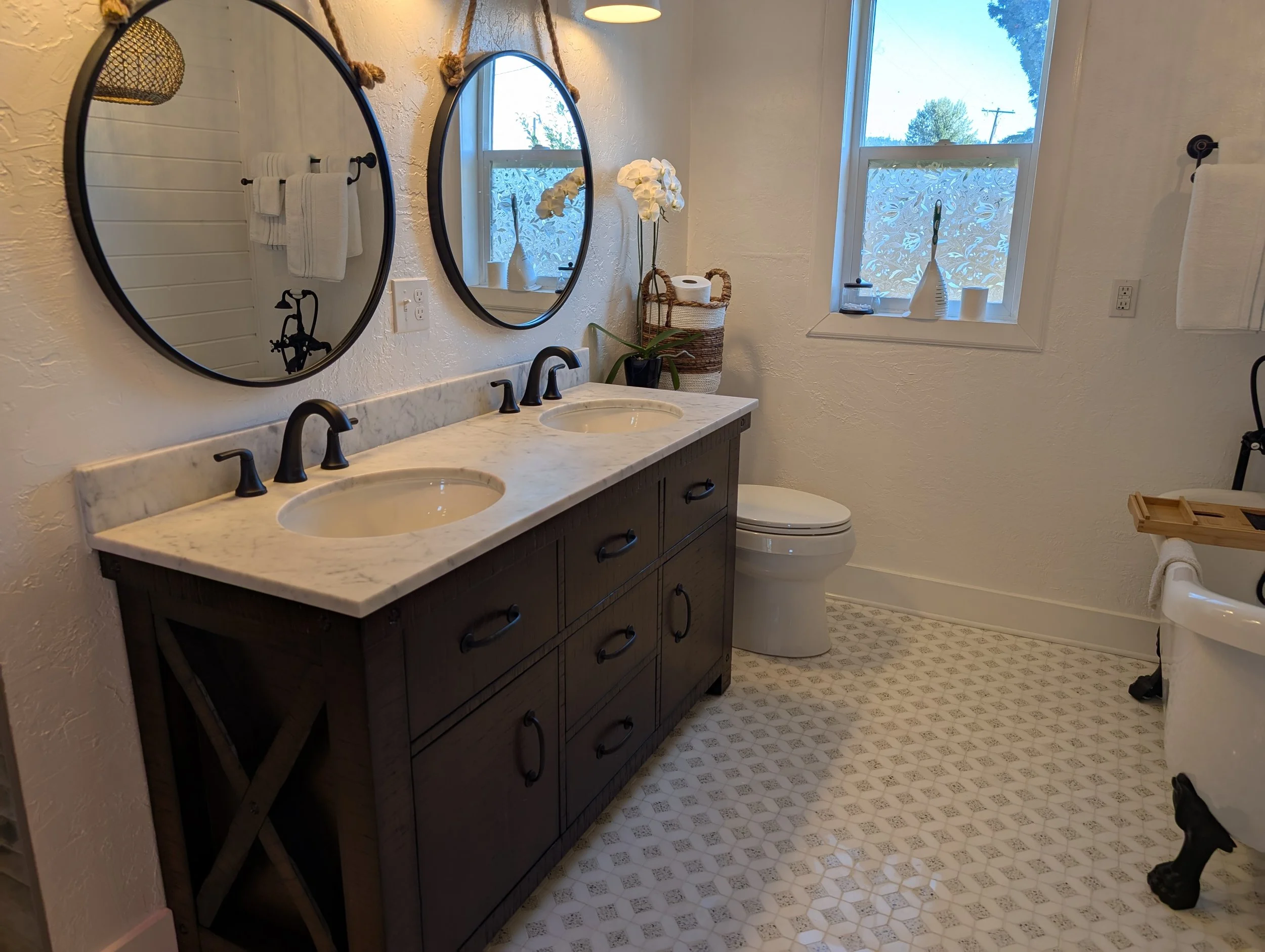 tile floor with vanity