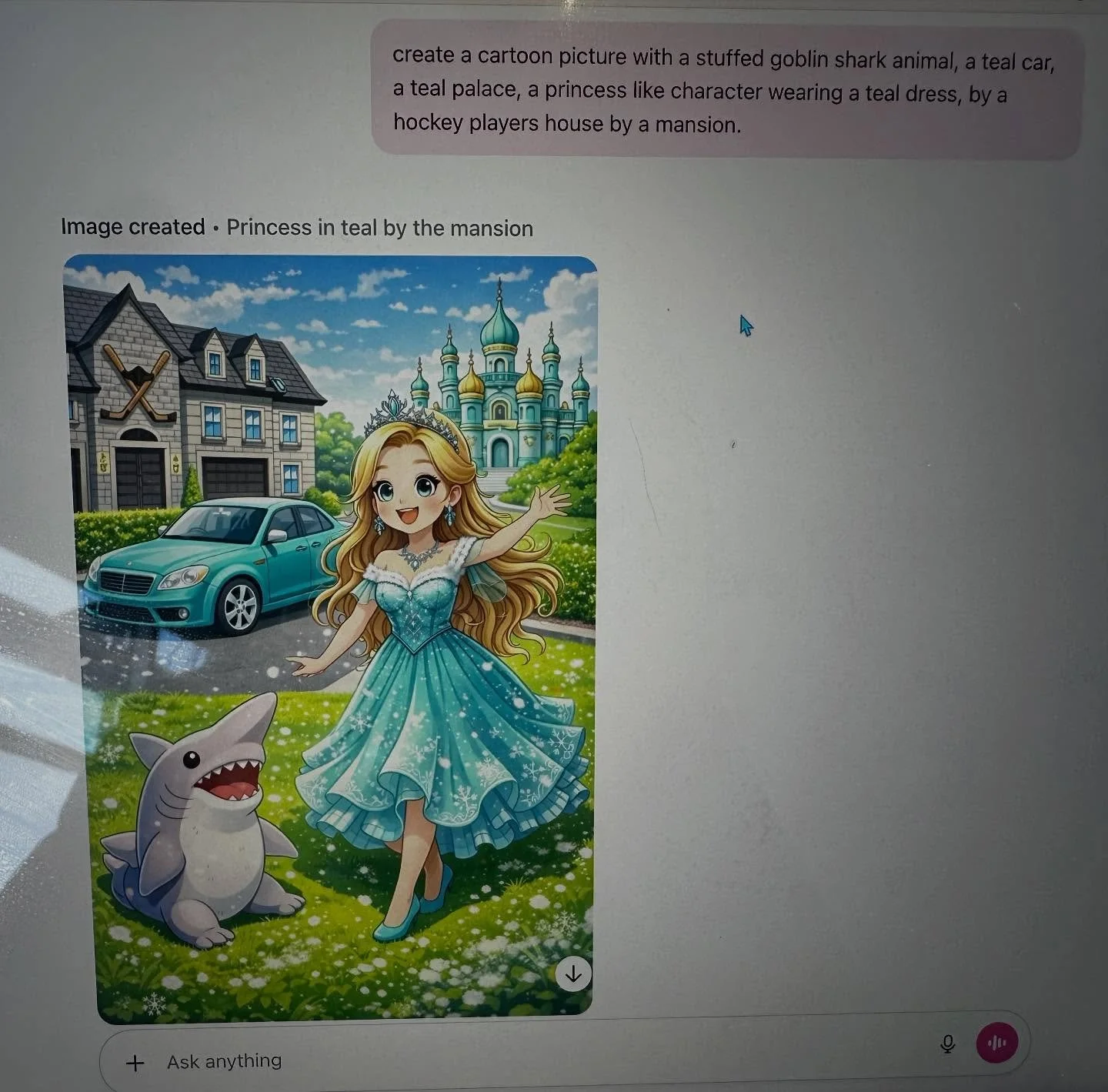 I decided to incorporate a little AI into my printing session today! This kiddo was excited to use her imagination to come up with creative ideas including a goblin shark, a princess at a hockey mansion, and a teal palace! We turned her ideas into a 