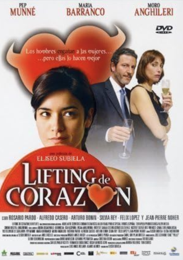 Cartel de la película 'Lifting de corazón' con rostros de tres actores, un corazón en el título y texto en español.