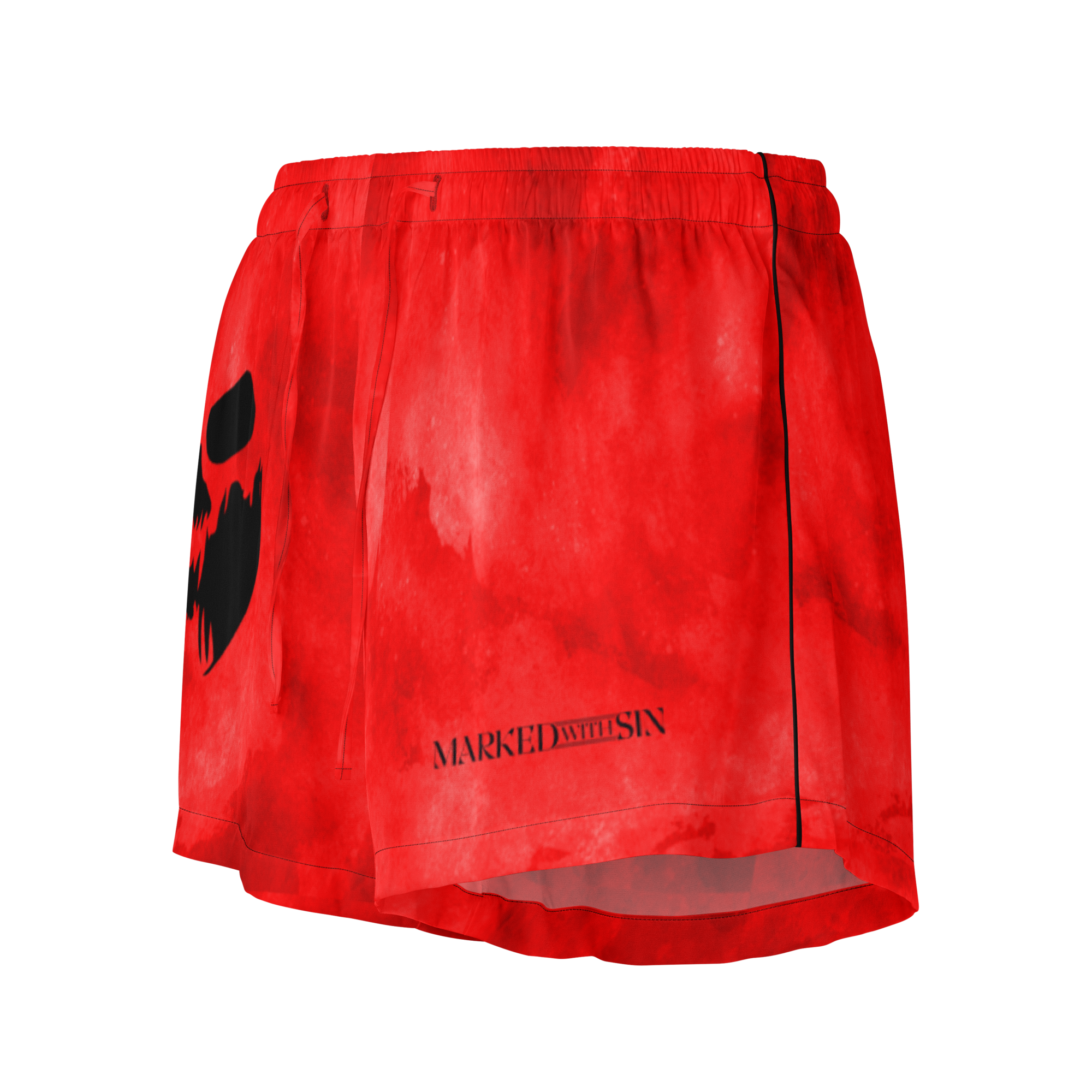 Marked with Sin Lounge Shorts from the Marked with Sin x DoomForged collection featuring bold dark fantasy culture inspired design of masked man for dark romance. Side View.