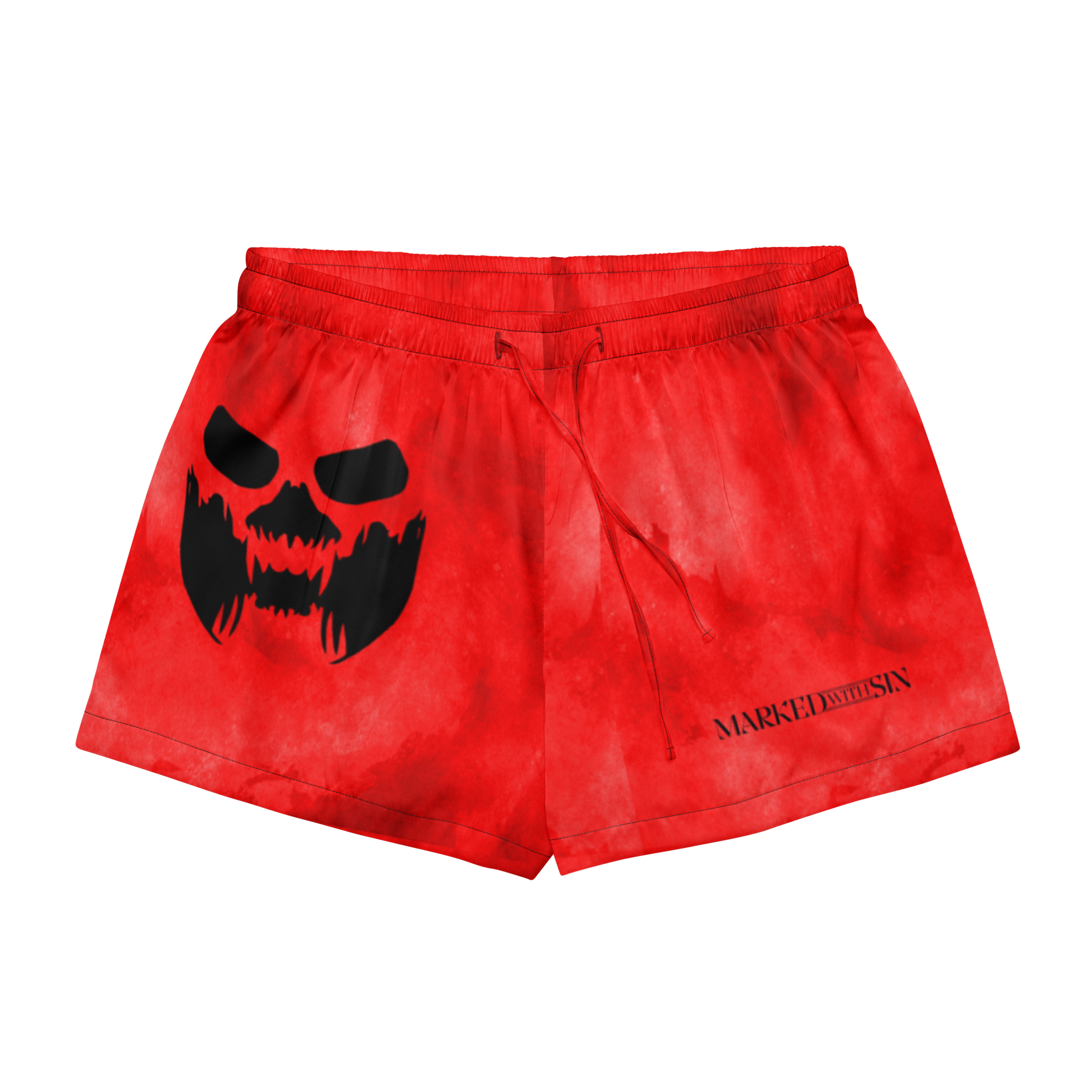 Marked with Sin Lounge Shorts from the Marked with Sin x DoomForged collection featuring bold dark fantasy culture inspired design of masked man for dark romance. Front View.