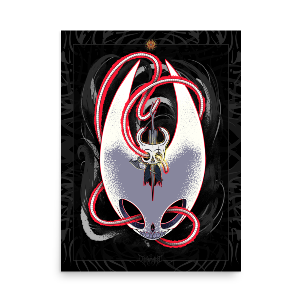Light in the Abyss 18x24 Print from the DoomForged x RYS Music collection featuring a bold dark fantasy gamer culture inspired design of skull figures in alternative metal style. Front View.