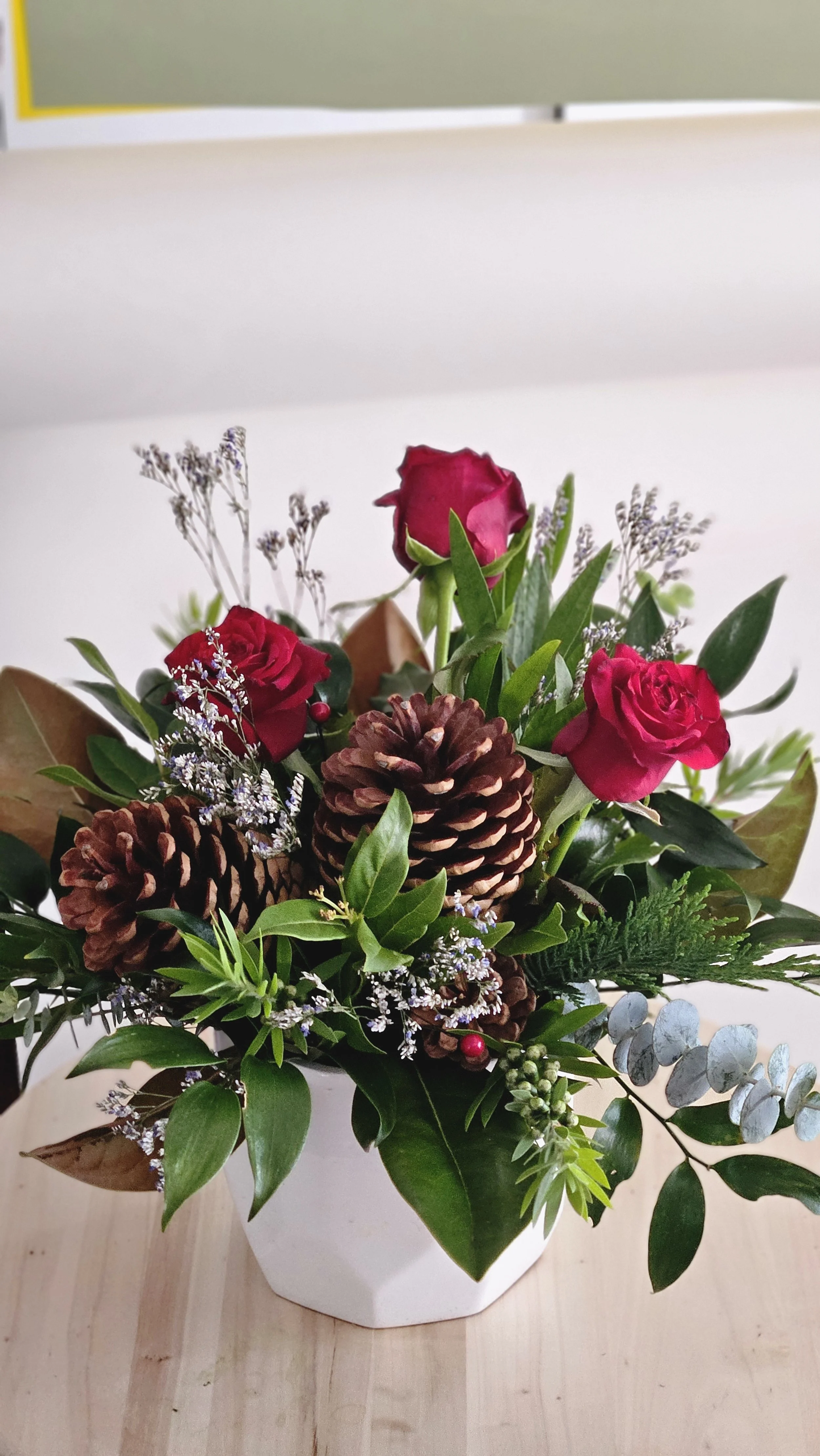 Christmas Pot Arrangement Pine Close up.jpg