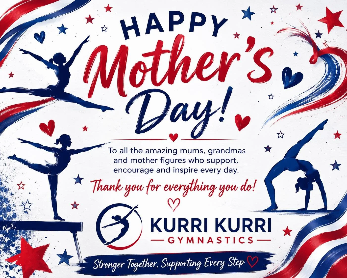 Happy Mother&rsquo;s Day to all of our amazing mums, grandmas and mother figures 💙❤️

Thank you for every early morning, every lift to training, every word of encouragement and all the support you give our gymnasts each and every day. We appreciate 