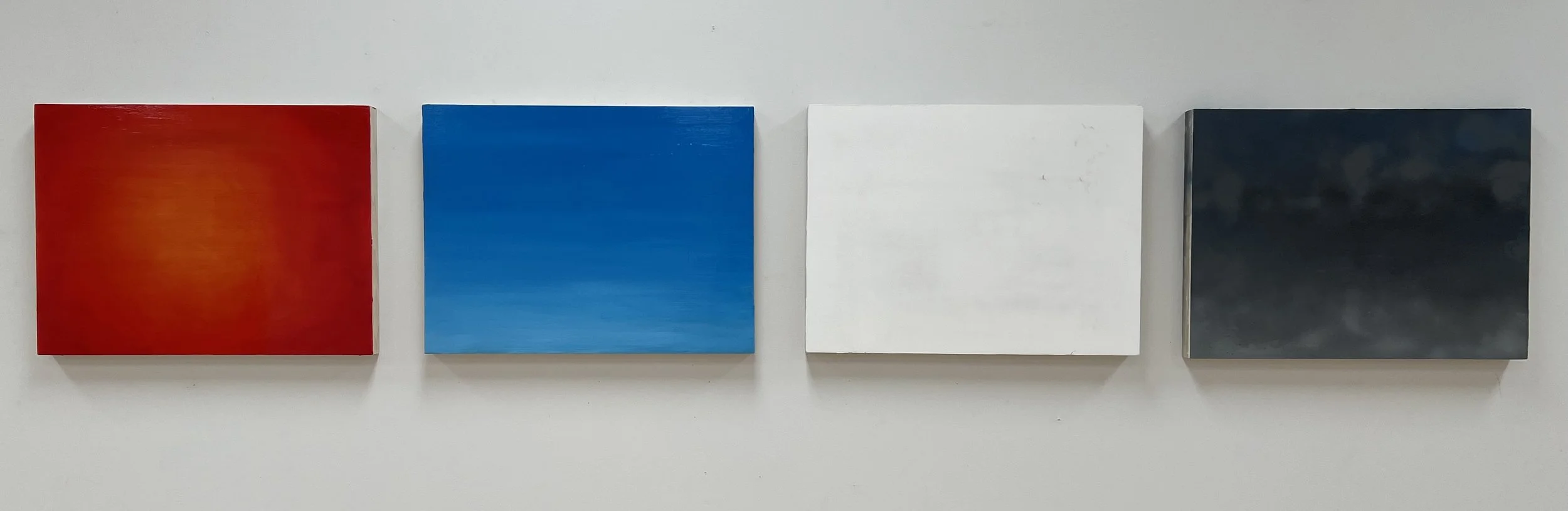 oil paint, white acrylic gesso, and acrylic spray paint; 18"x24"panels