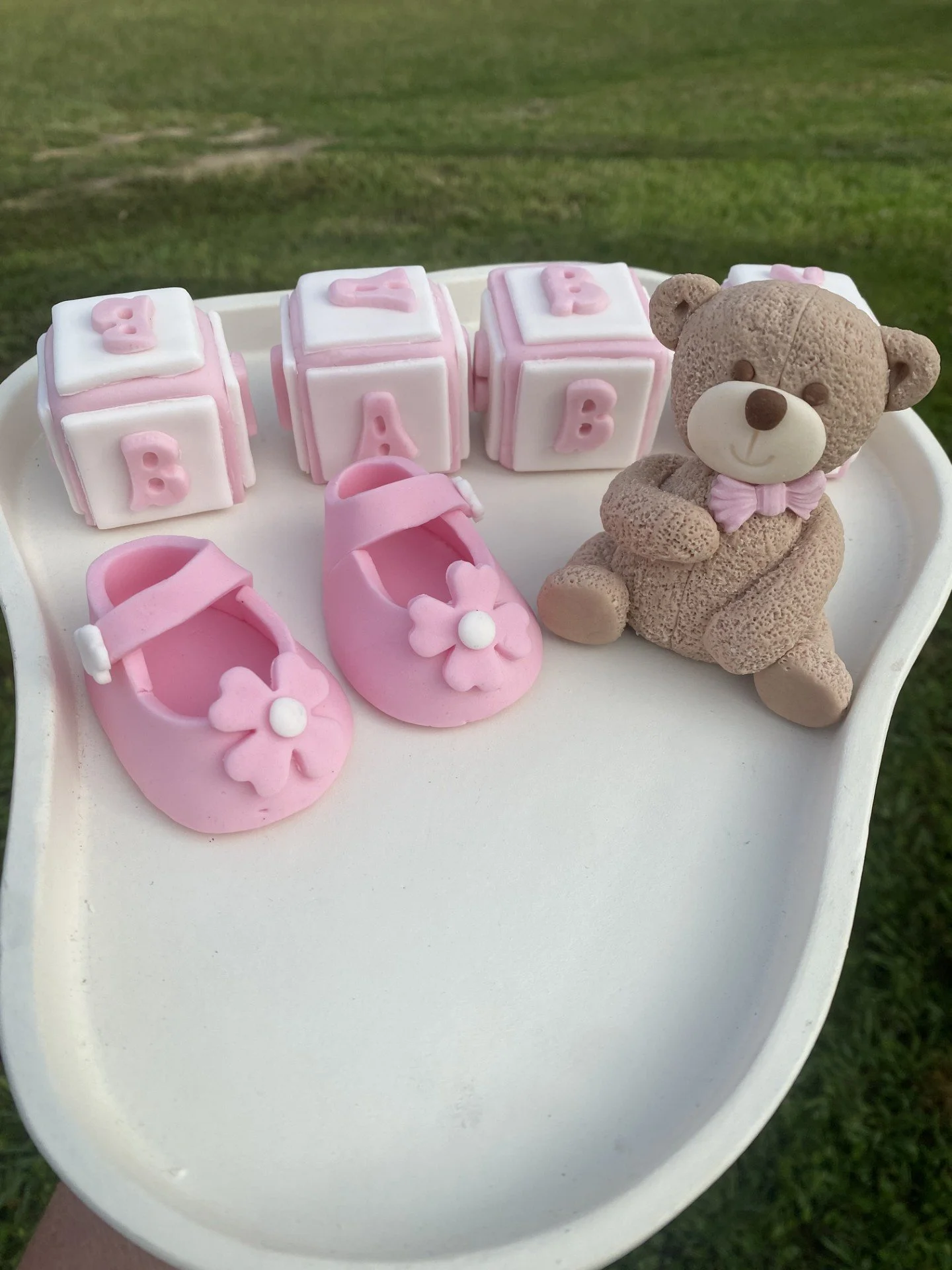 Baby Teddy, booties and Blocks Set