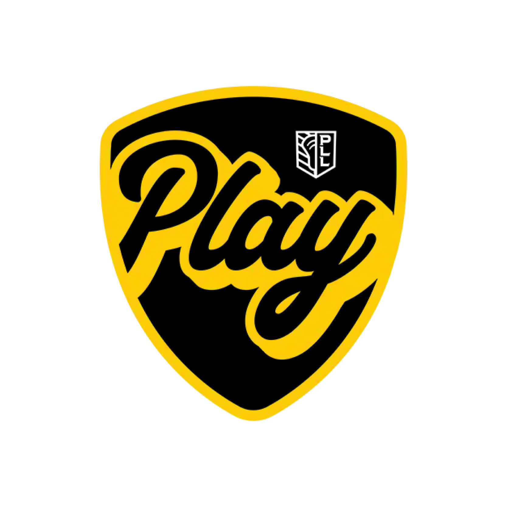 Logo of the Yellowjackets football team with a black shield, yellow outline, and the word 'Play' written in yellow cursive.