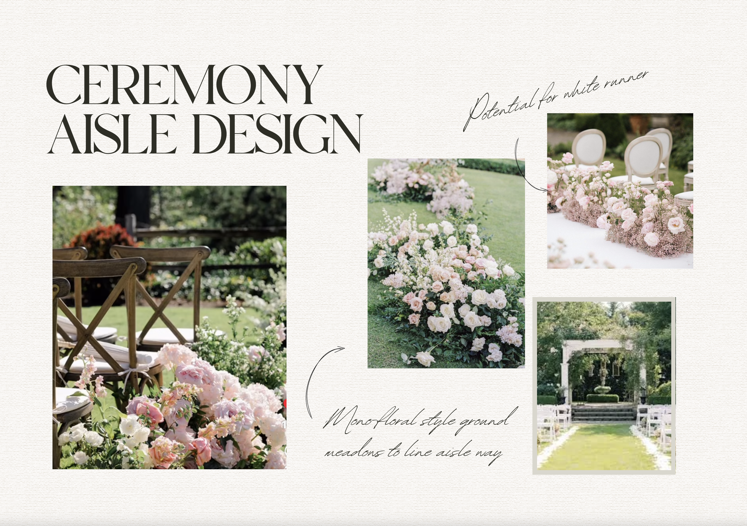Concept design for styled shoot aisle florals