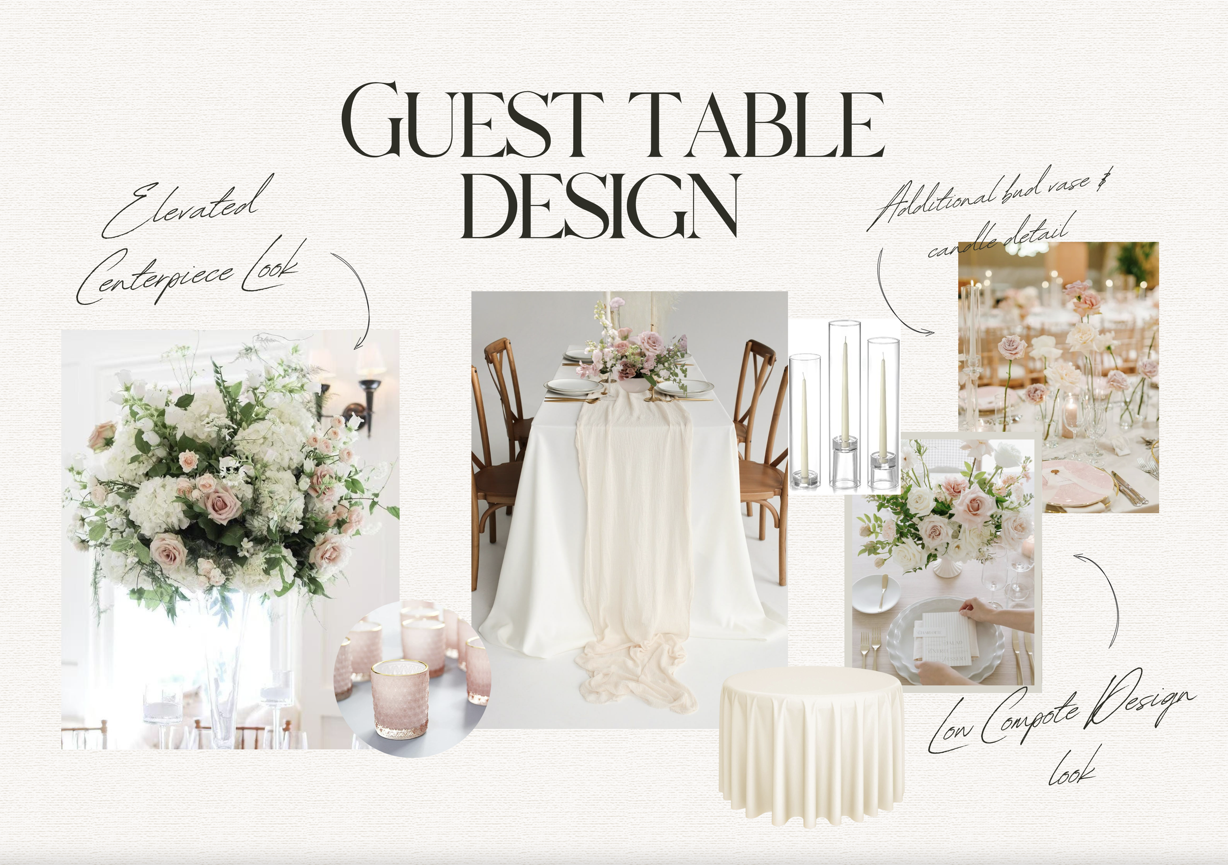 Concept design mood board for styled shoot guest tables