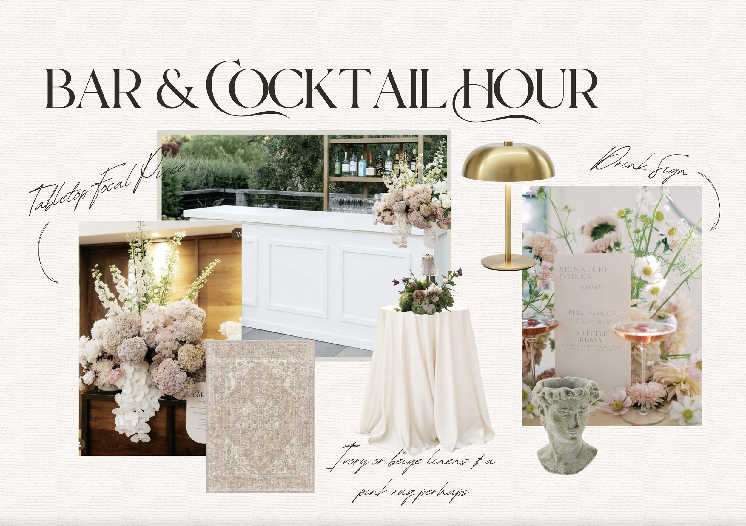 Bar and cocktail area florals moodboard