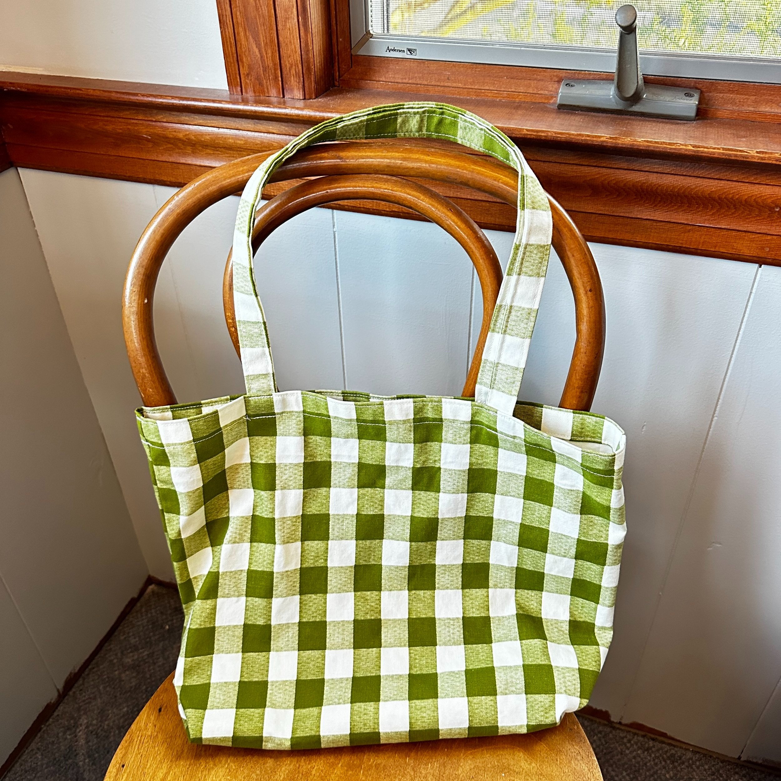Vintage Green Checkered Tote