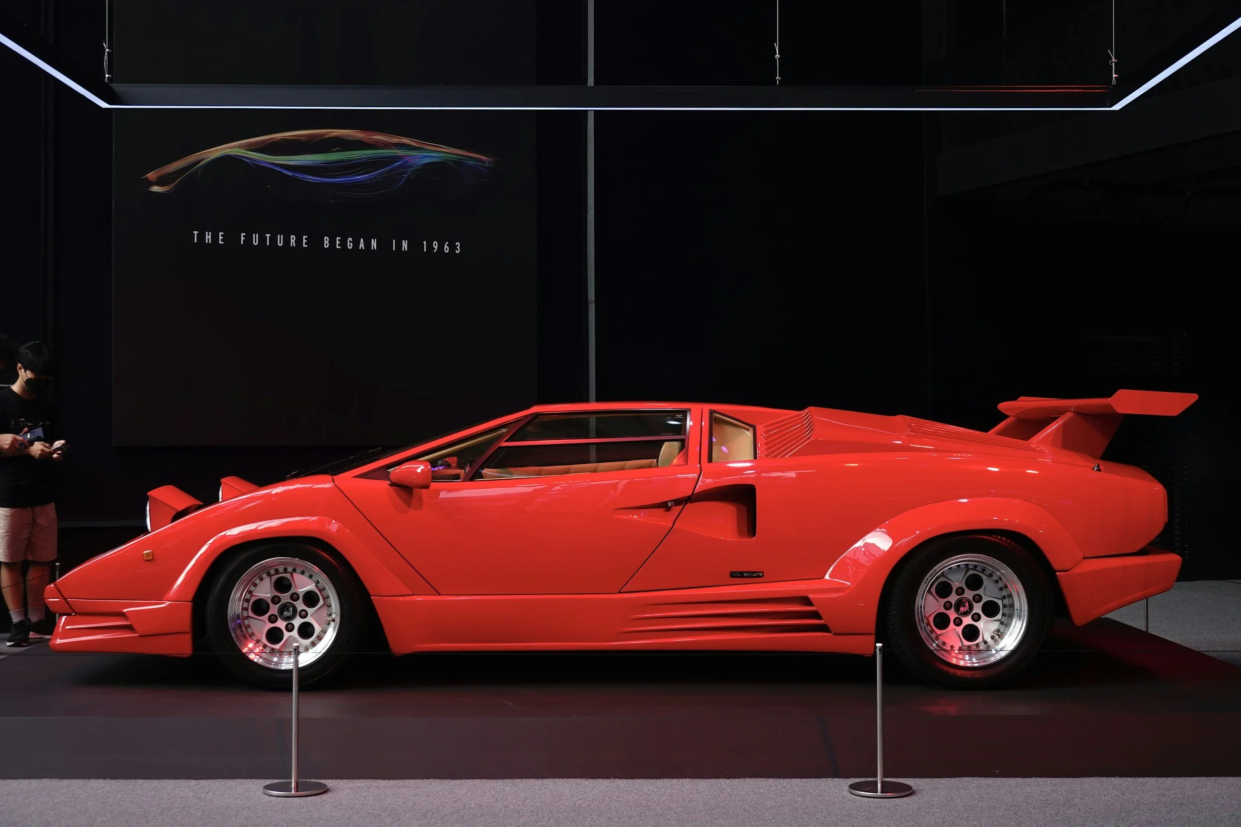 classic sports car lambroghini red 2 wing doors black room