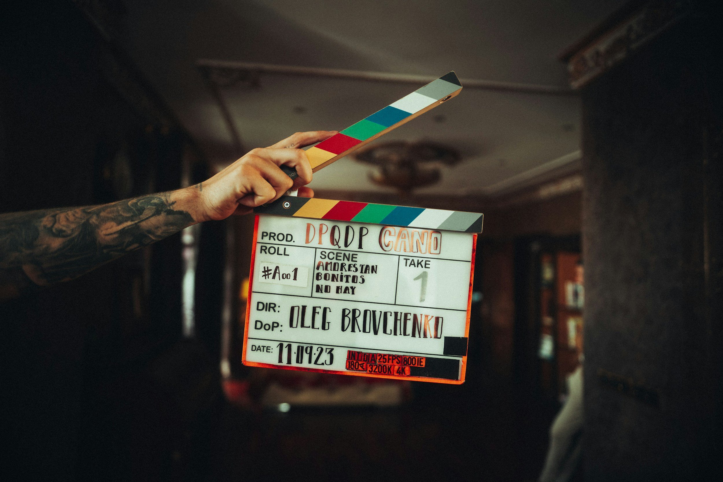 hollywood clapper for filming hand and background