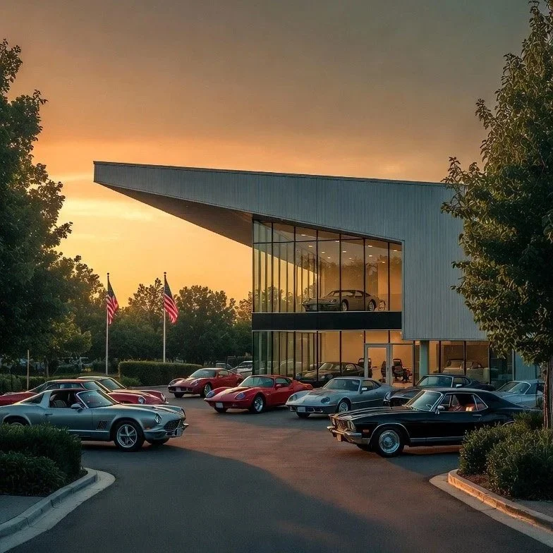 car museum red, silver ta, yellow, black red cars in 2 story building with PNW Car Smart