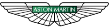 winged logo in silver with green name of aston martin logo