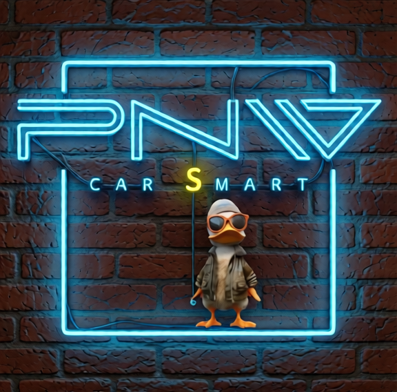 stylz mascot for log standing in neon blue sign with yellow S light