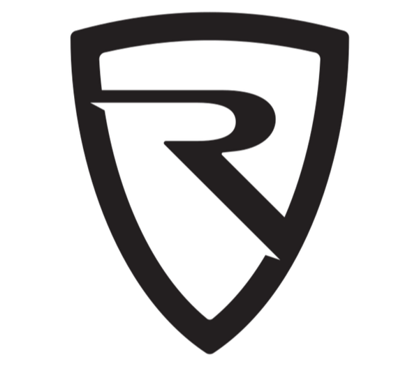Black shield logo with a stylized letter R inside.