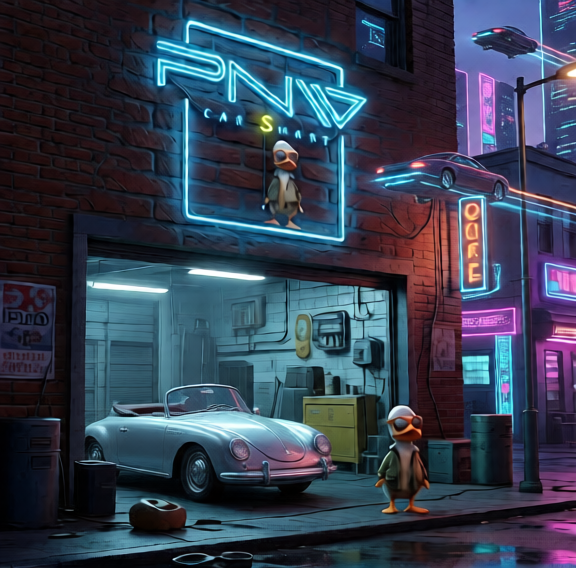 NEON SIGN BLUE YELLOW GARAGE MECHANIC BRISK BUILDONG DUCK STYLZ NEON