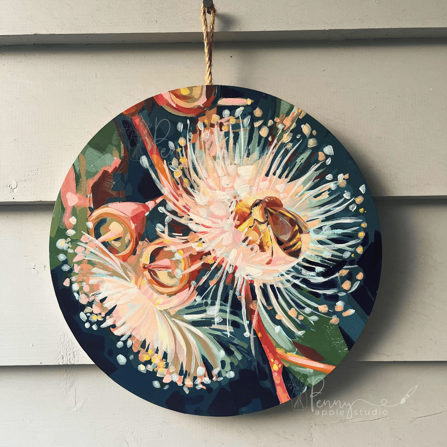 Golden Rhapsody – Original Acrylic Gum Blossom Painting | 30cm Round by ...