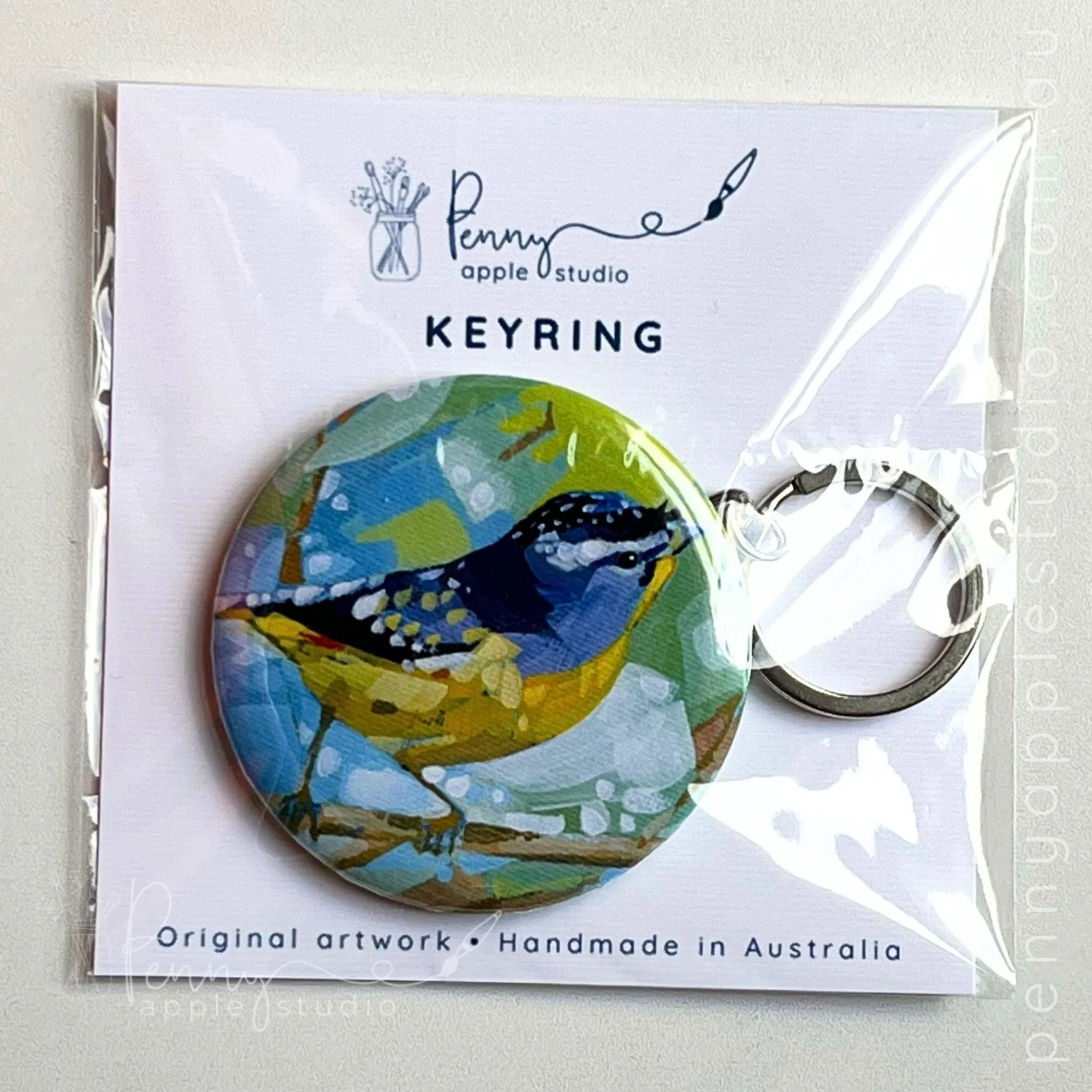 Spotted Pardalote Art Keyring packaged.jpg