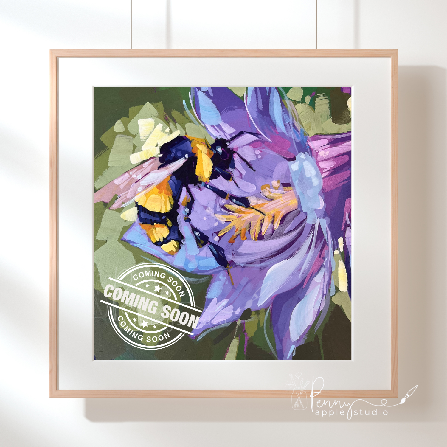 Bold expressive style bumblebee on purple flower