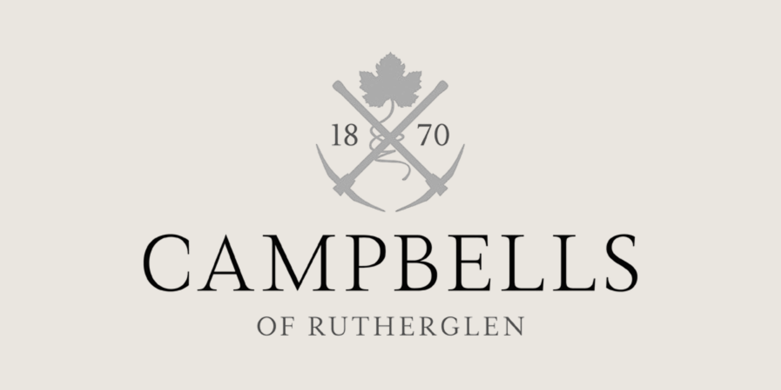 Campbells of Rutherglen logo featuring a maple leaf, crossed pickaxes, and the year 1870.