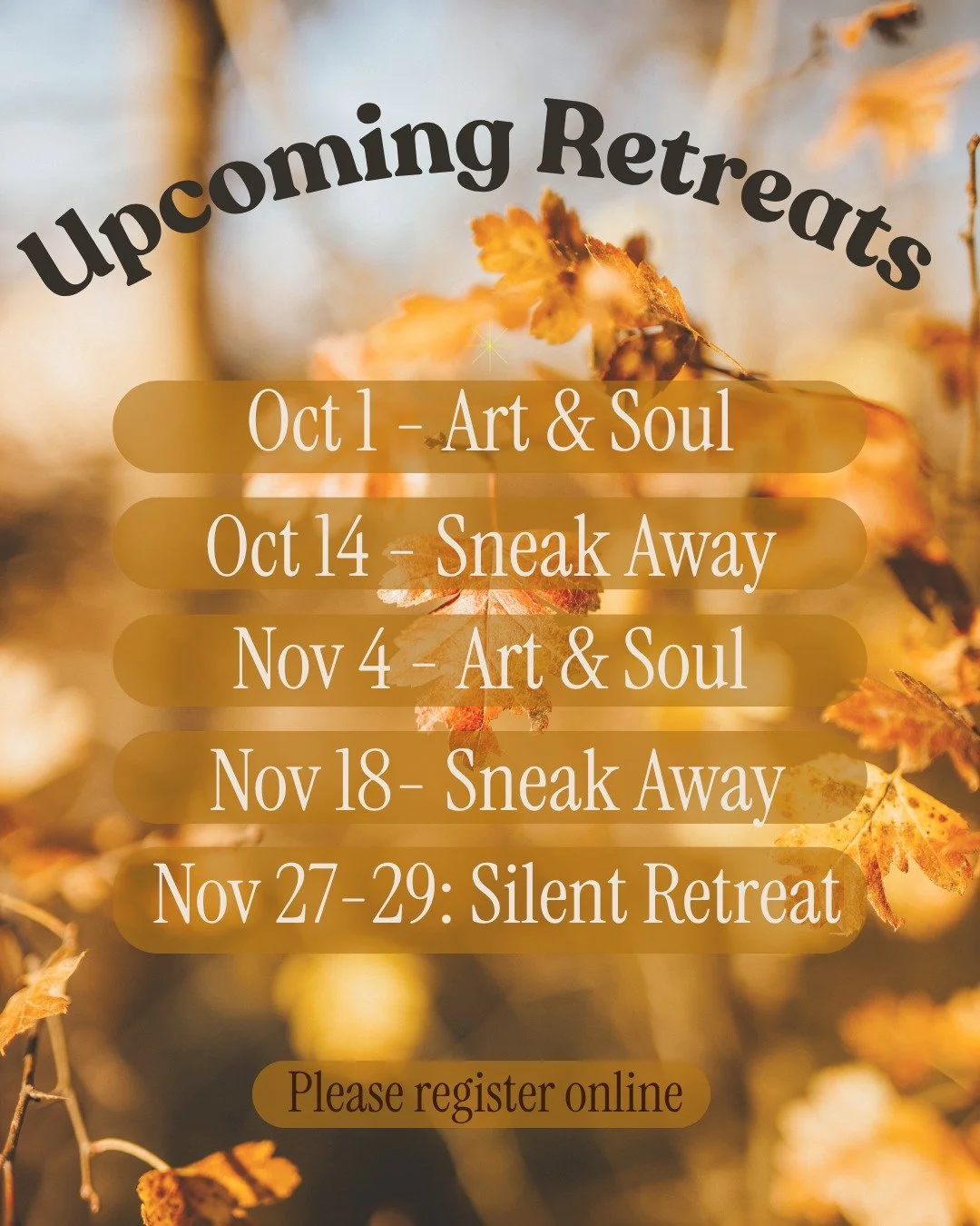 Summer's end is marked by the falling leaves, which often simultaneously heralds in a fuller schedule in our lives. Taking a few hours to retreat during the week can help us slow down and remember the God who is present to every falling leaf, and eve
