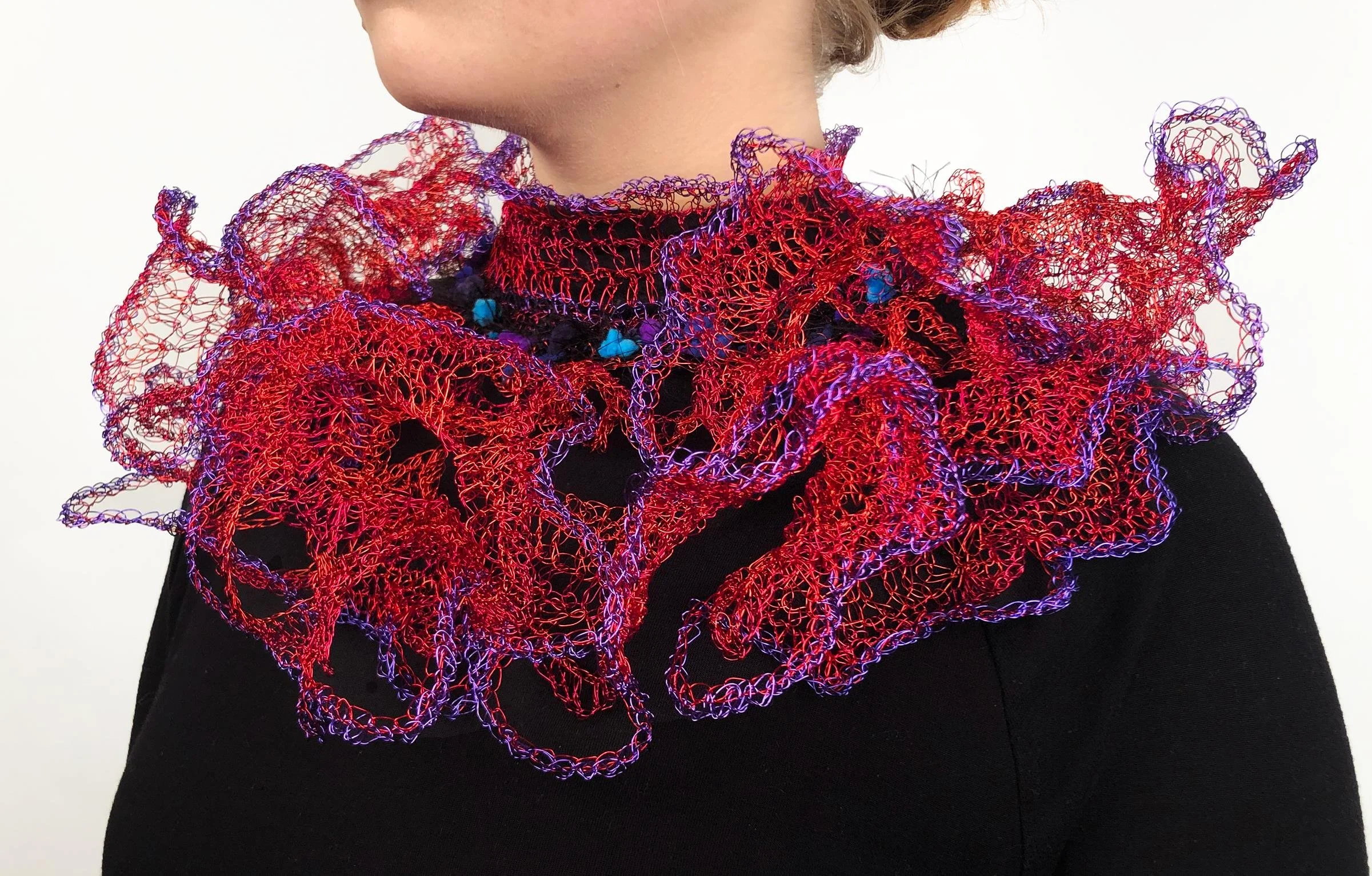 Fringing, 2022, Wire, recycled yarn, 7” x 15” x 15”