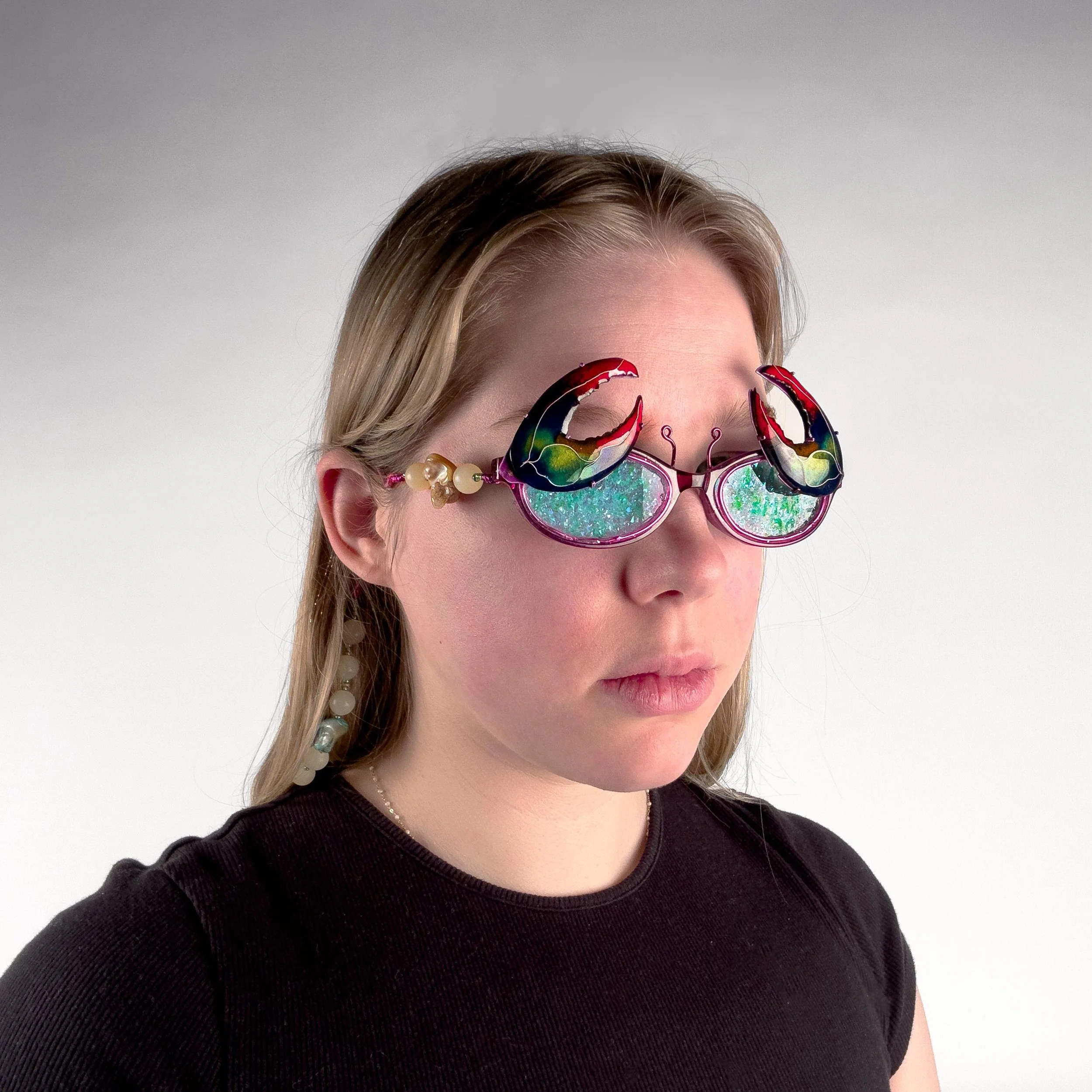 Won’t You Sea Me Off?, 2023, Enamel, powder-coat, copper, acrylic, paint, beads, found glasses