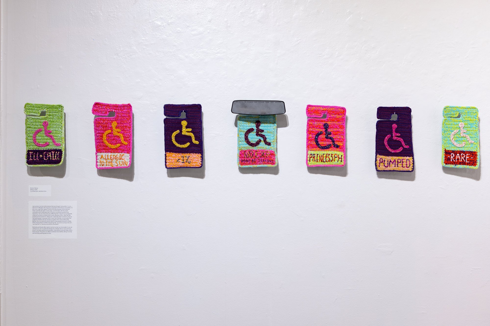 Riding in Style (group of 7), 2025, Yarn, rearview mirror