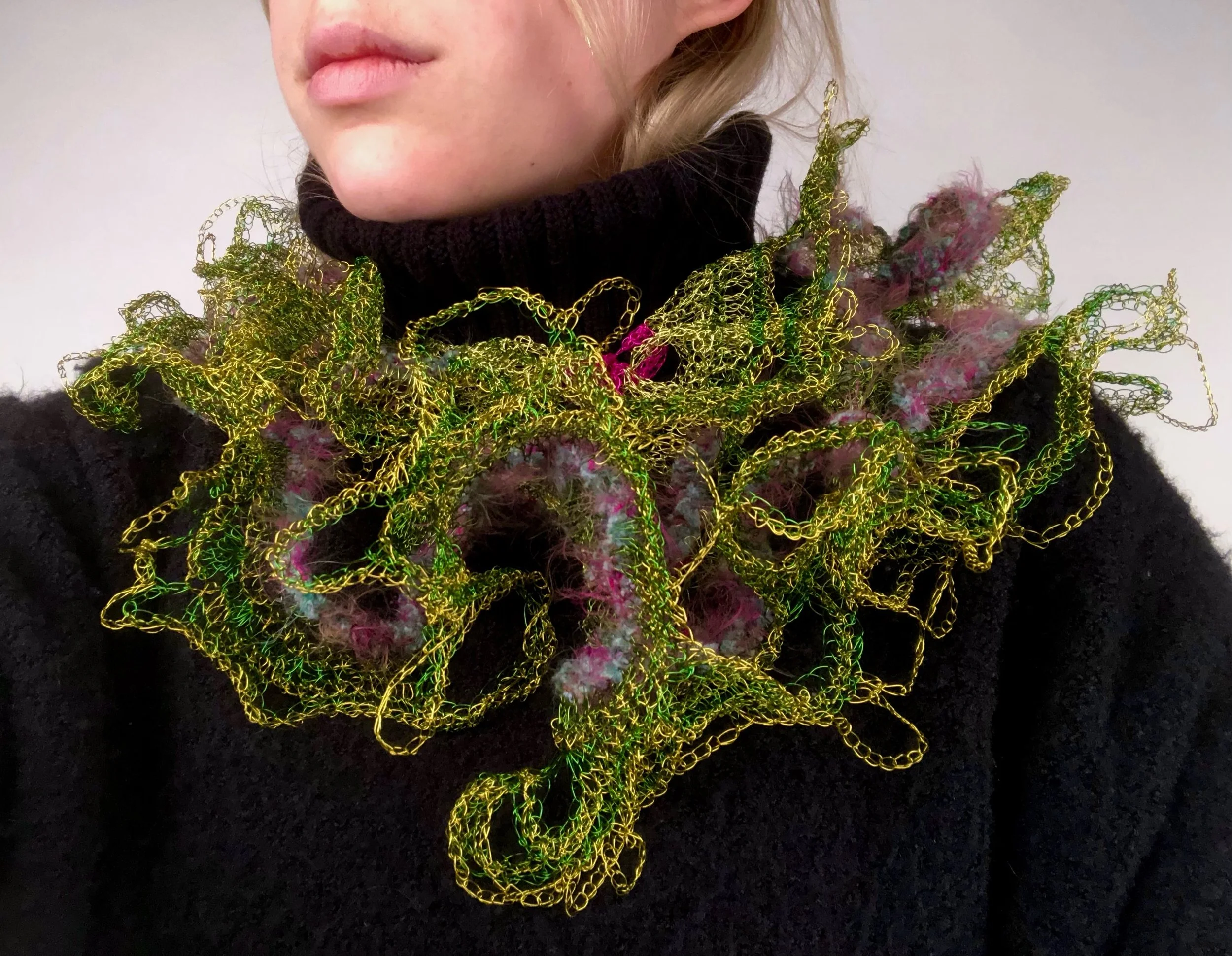 Mermaid’s Lace, 2022, Wire, recycled yarn, 8” x 15” x 15”