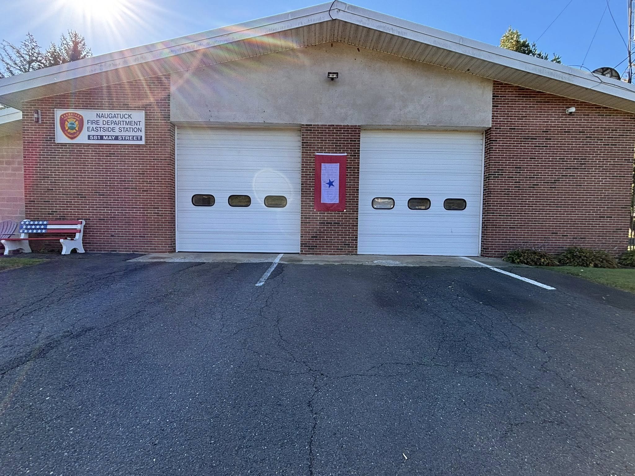 October 4, 2025 - "The Blue Star Service Flag… if you’re wondering what this new flag is on both firehouses, it is to honor Firefighter Josh McFarland during his deployment.  These flag’s will be displayed during his entire deployment. Stay safe brot