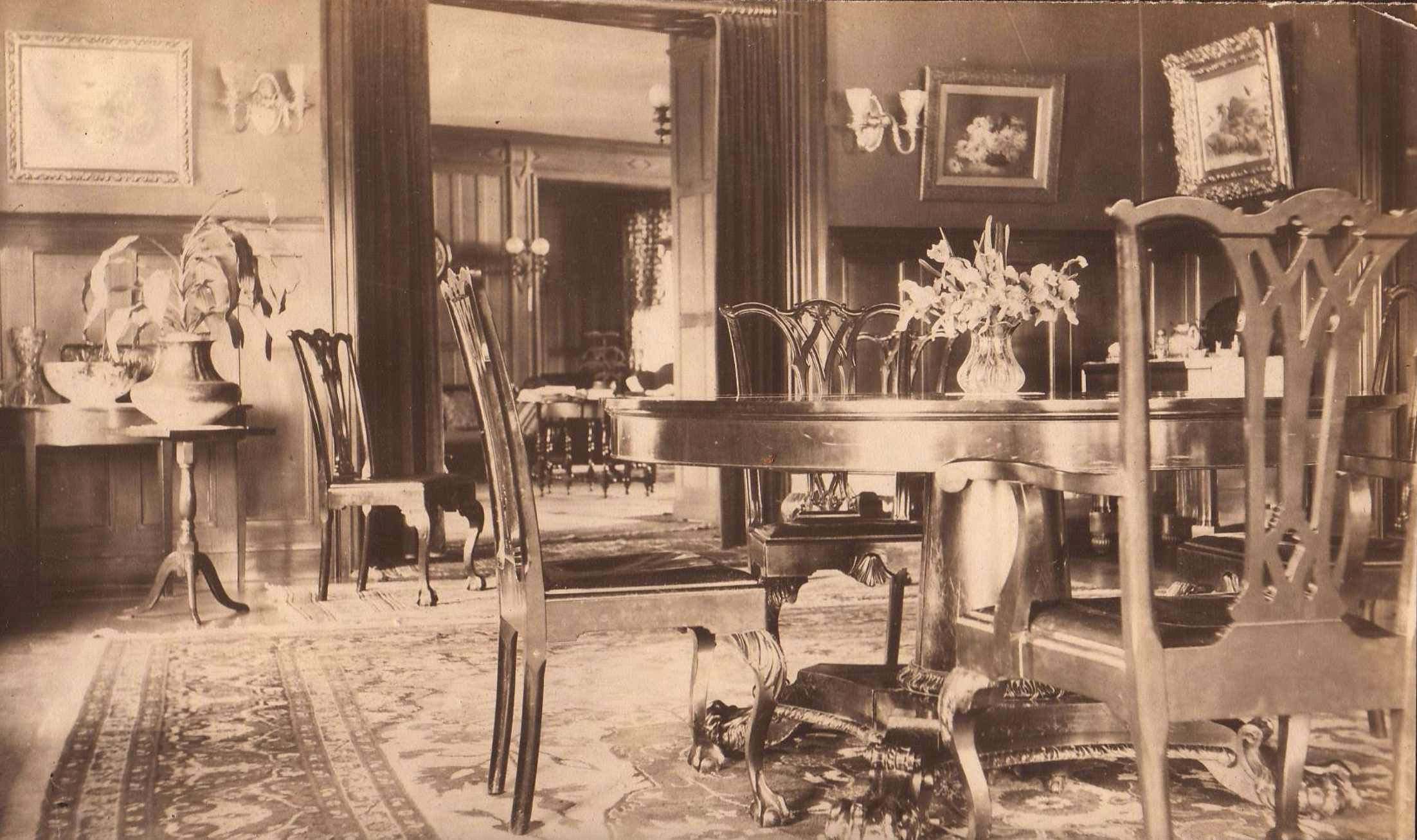 Dining room as it appeared when the Tuttles were in residence. The dining table and chairs have remained in the family's possession.