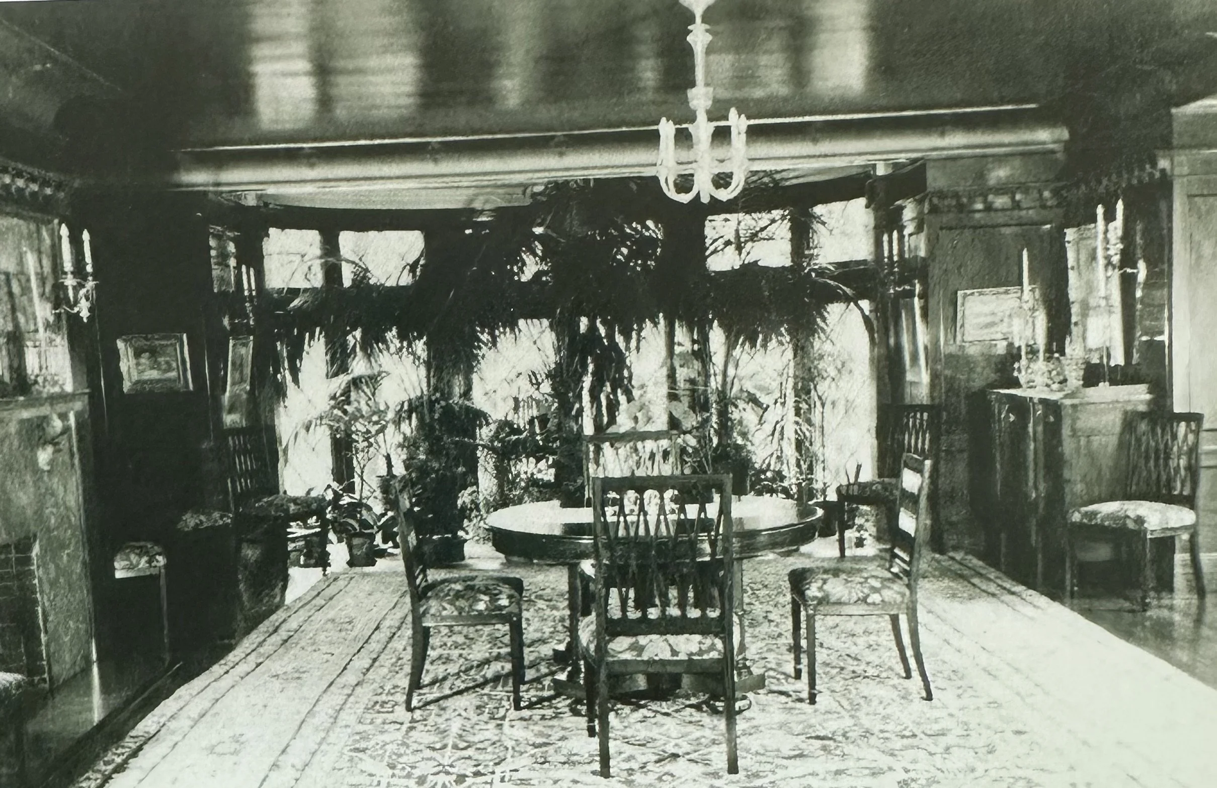 The dining room in Harris Whittemore's house, with the conservatory beyond. 