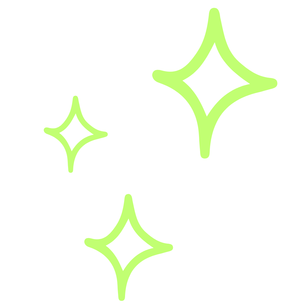 3 different sized lime green outline four point stars