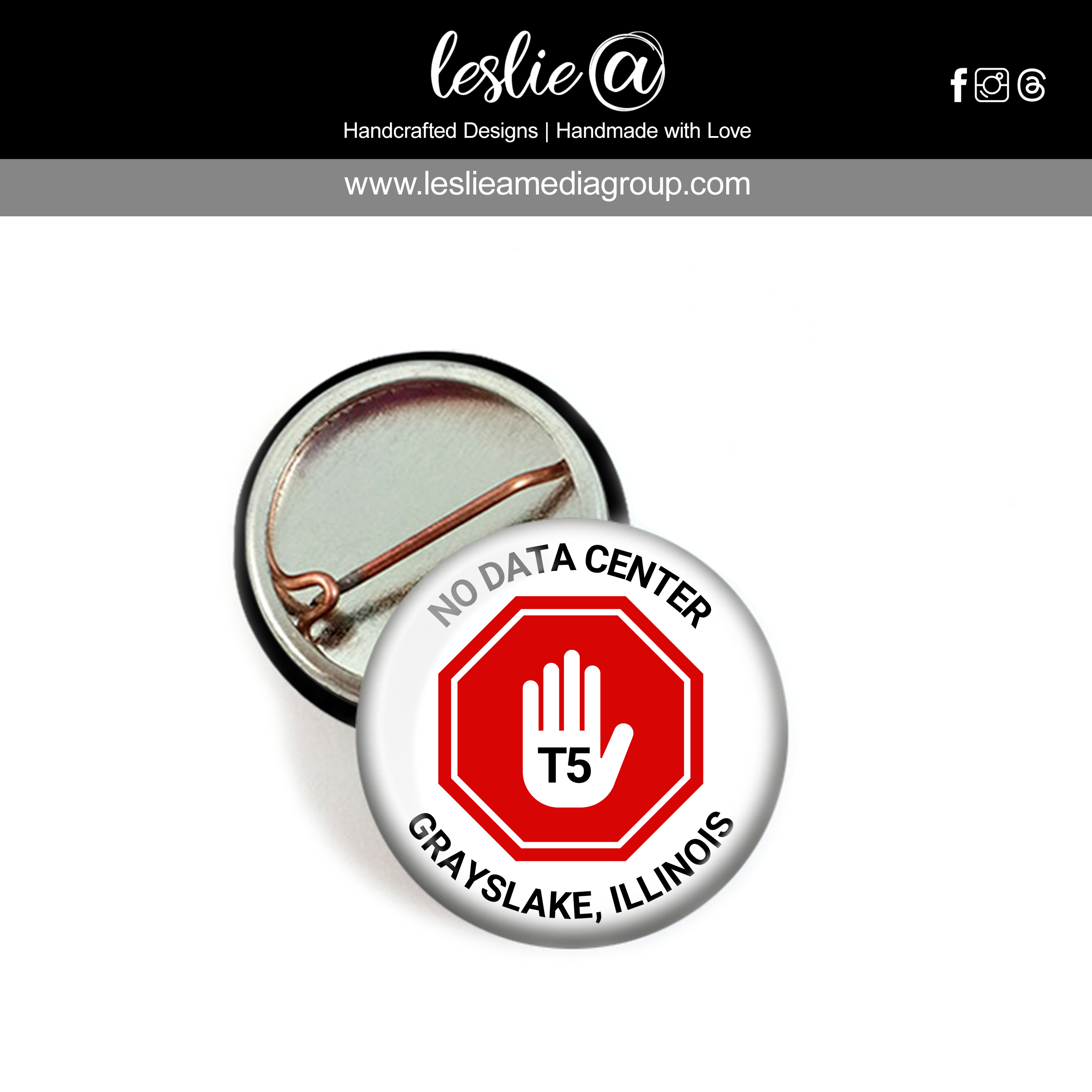 T5 Data Center Pin-Back Mini Button 1" No Data Center