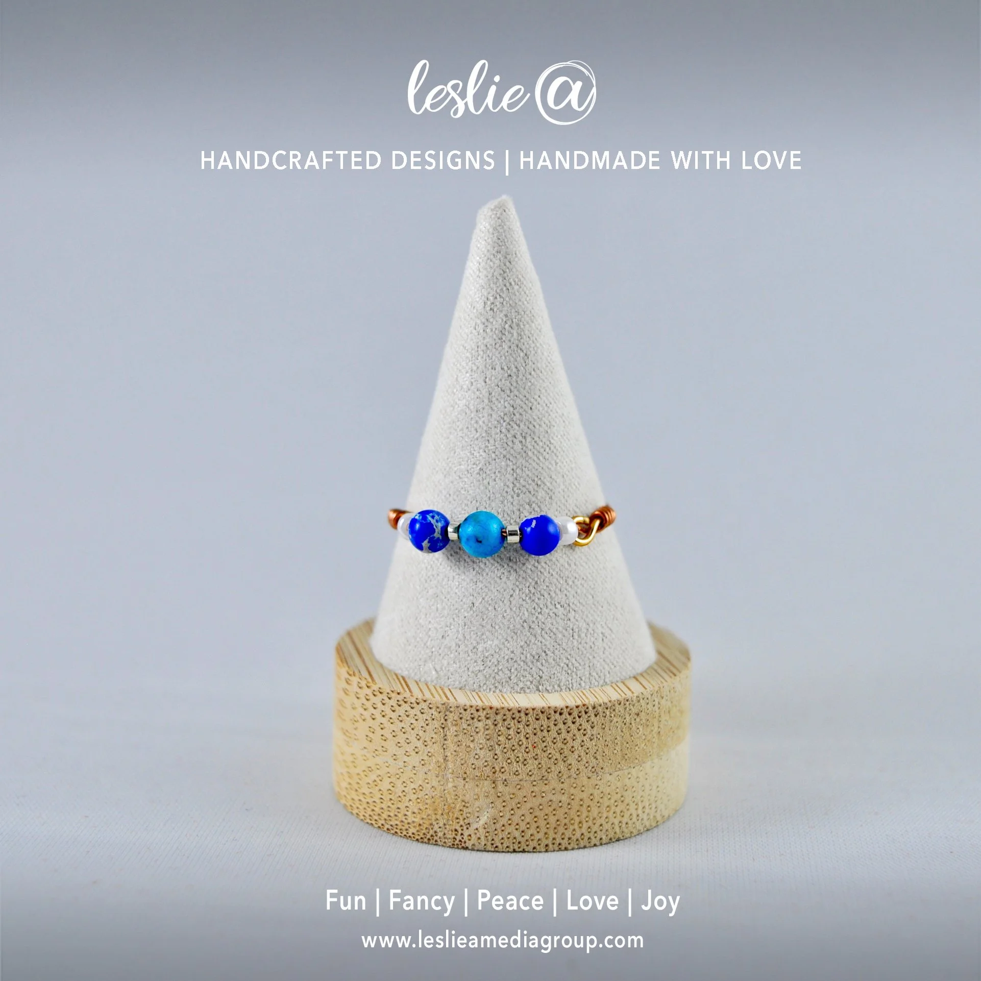 Blue Gemstone Beads Ring - Size 11