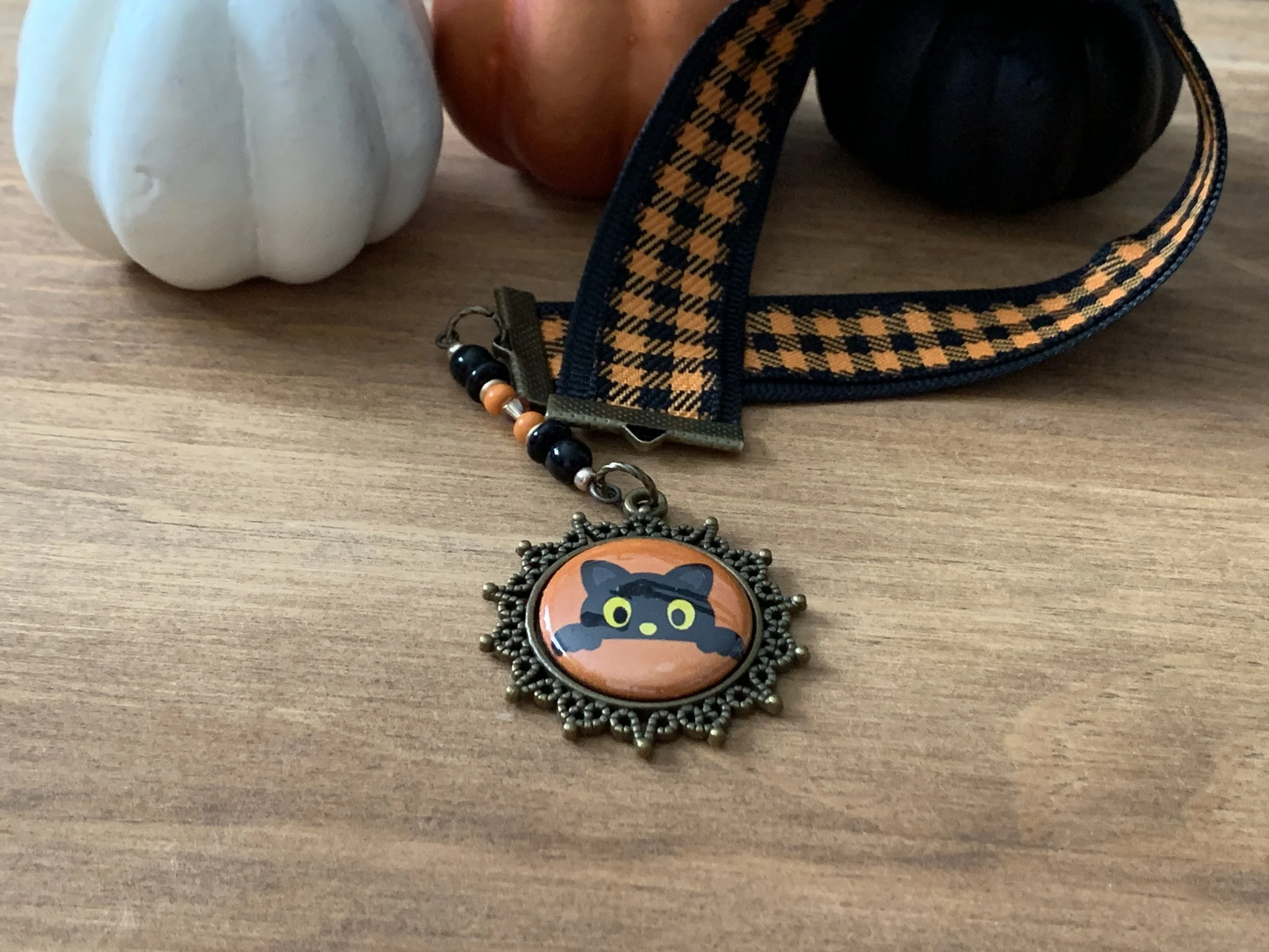 Orange Plaid Cat Bookmark