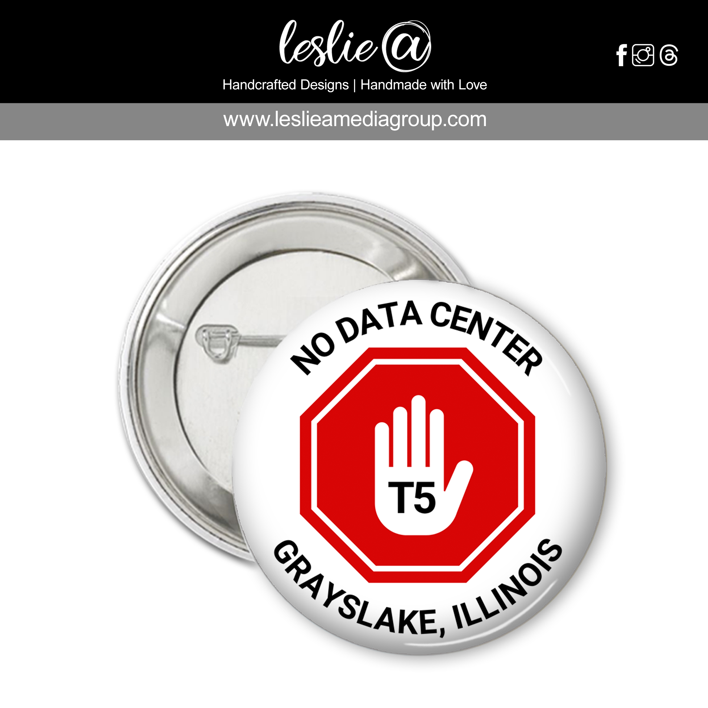 T5 Data Center Pin-Back Button 2.25" No Data Center